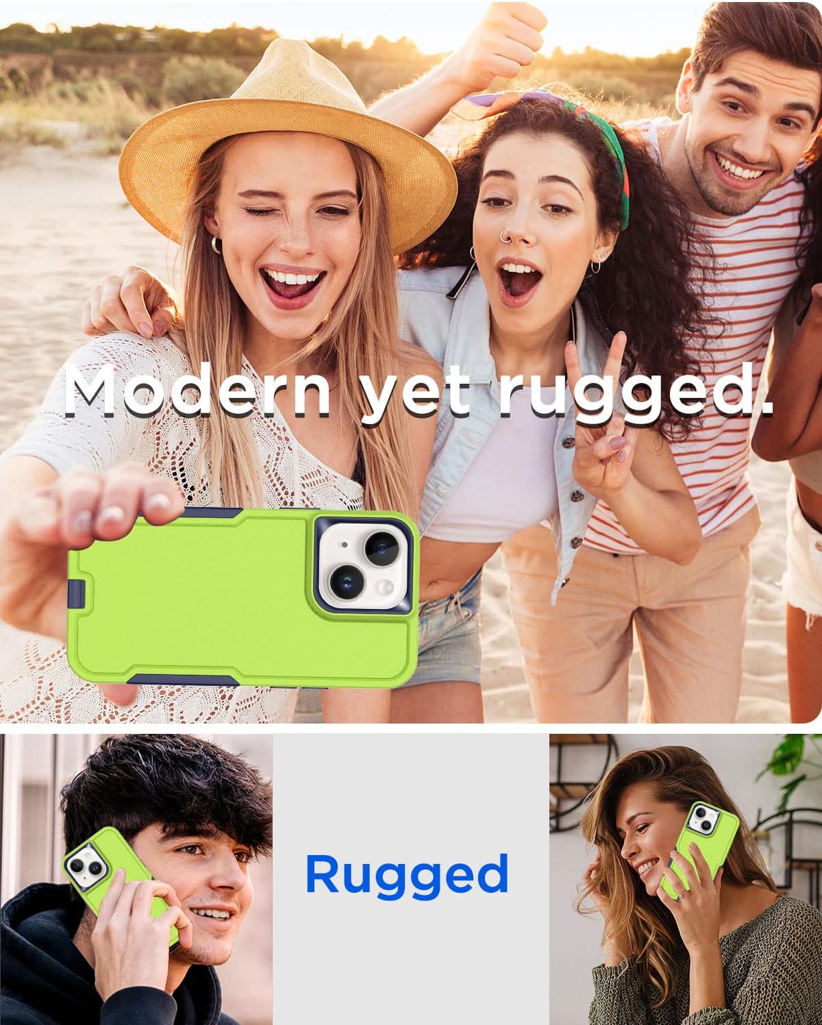 AICase Funda para iPhone 15 Plus con protector de pantalla de vidrio + lente de cámara, resistente protección contra caídas, cuerpo completo,