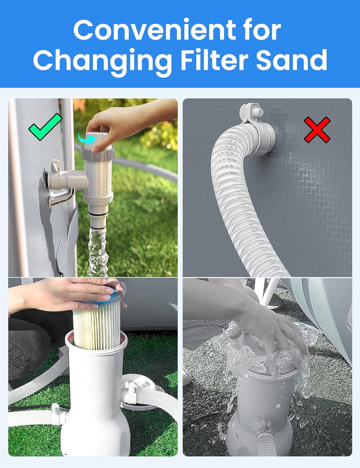 Válvula de émbolo Plus con adaptador de manguera de piscina y soporte de tubería de piscina, accesorios de piezas de repuesto para piscina sobre el