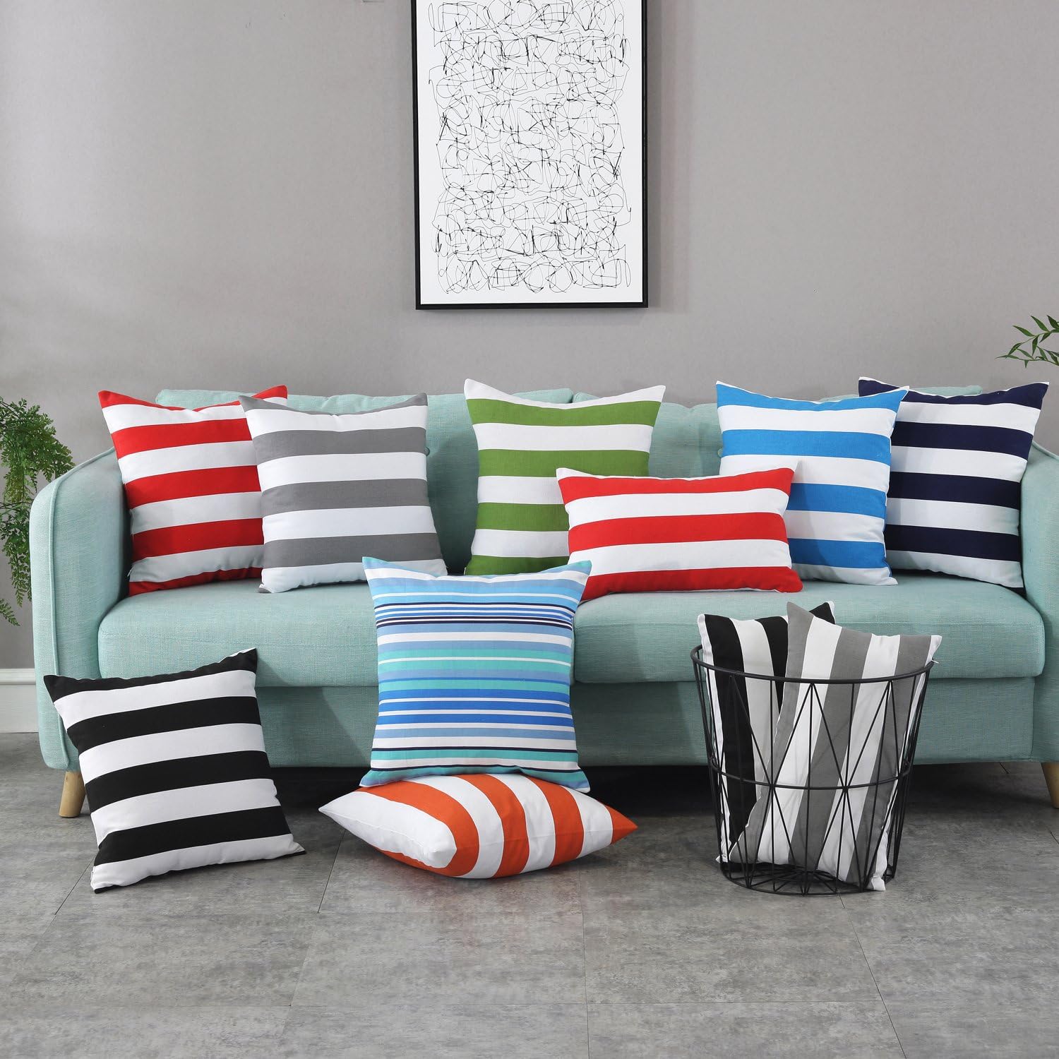 Hogar decorativa algodón lienzo cuadrada funda de almohada funda de cojín rayas cremallera oculta varios colores.