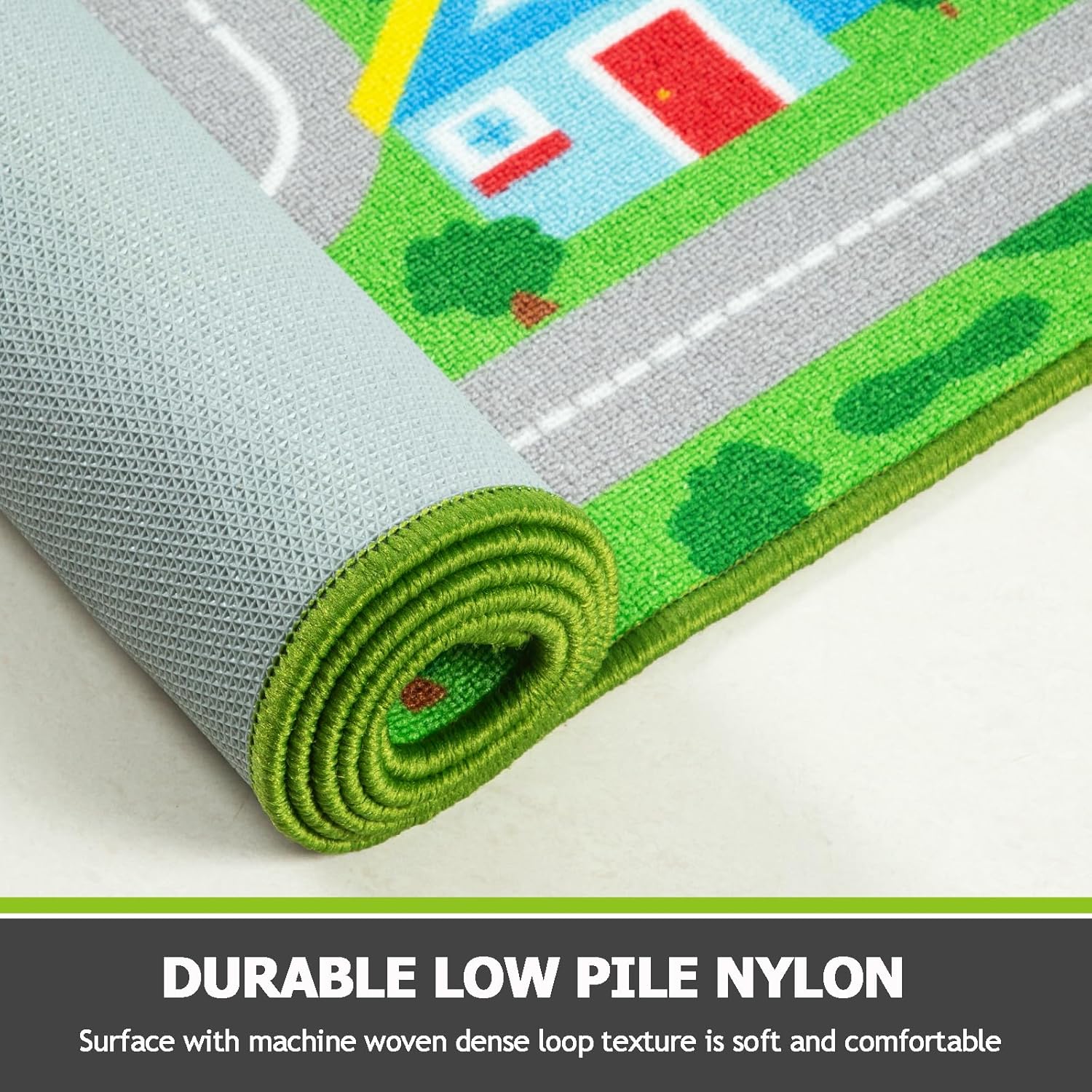 Capslpad Green Car Road Kid Rug Carpet Playmat for Playoom Traffic Road Kids Play Mat for Toddler Non Slip Washable City Map Race Track Carpet Rug