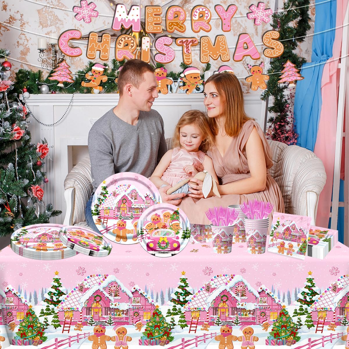 142 piezas de vajilla de Navidad de pan de jengibre, decoración de fiesta de hombre de jengibre, suministros de fiesta de Navidad de invierno,