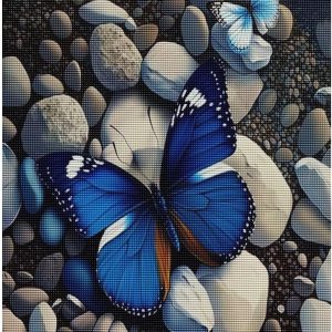 Treff Juego de pintura de diamantes, mariposas y piedras azules y blancas, juego de arte de diamantes 5D para bricolaje, pintura de diamante redondo Treff Juego de pintura de diamantes, mariposas y piedras azules y blancas, juego de arte de diamantes 5D para bricolaje, pintura de diamante redondo