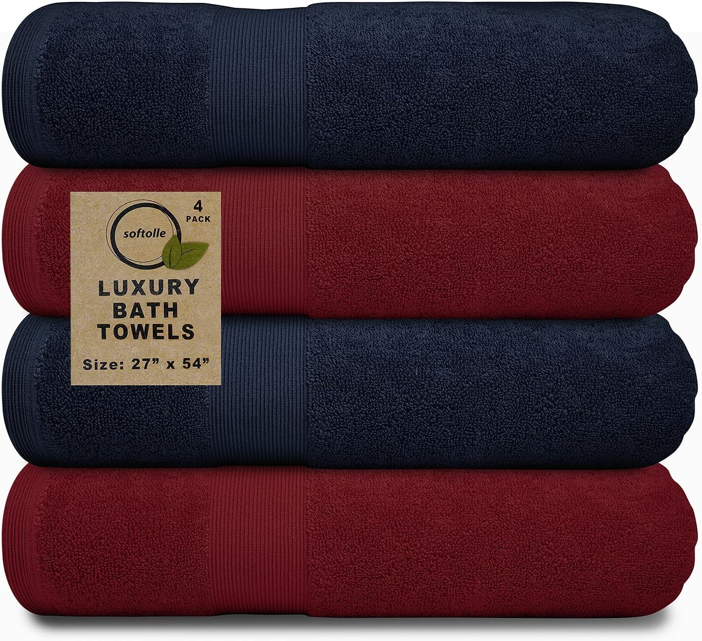 Softolle Toallas de baño de lujo 100% algodón, juego de 4 toallas de baño de 21.16 ozm, ecológicas, súper suaves, altamente absorbentes, con
