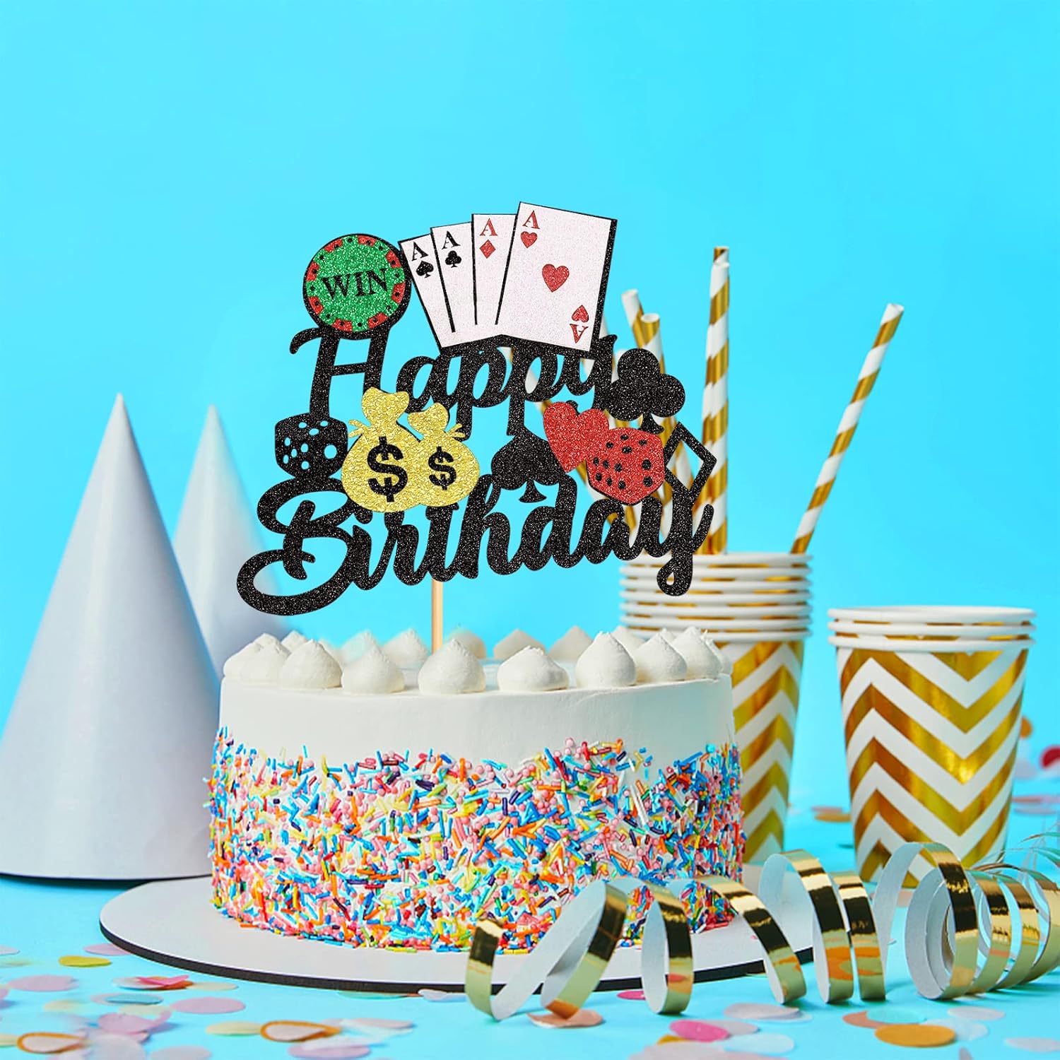 1 paquete de decoración de pastel de casino dados fichas de póquer de feliz cumpleaños decoración de pastel de juego de cartas tema para decoración