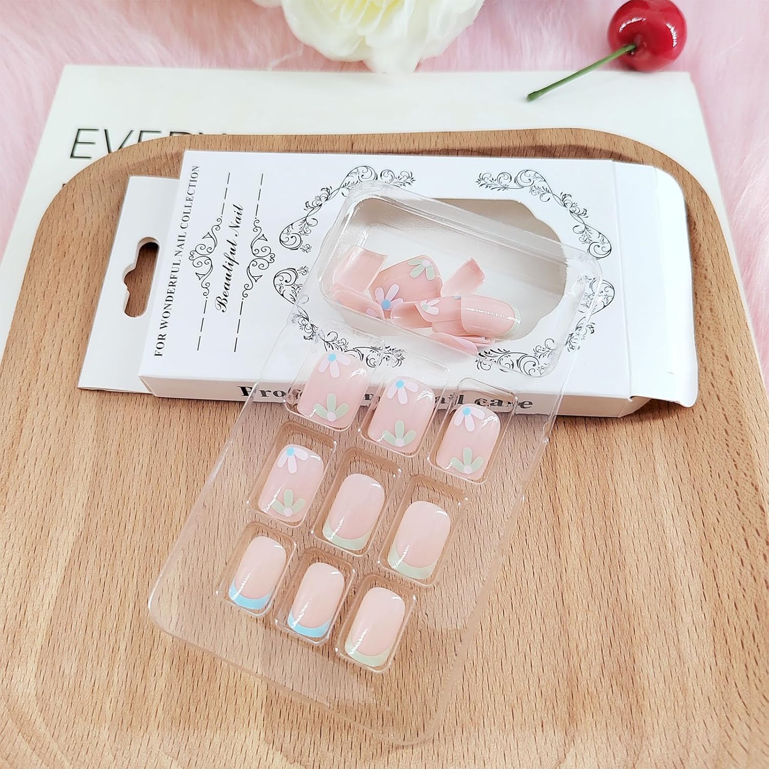 Uñas cortas a presión, cuadradas, bonitas, color nude, uñas postizas acrílicas con diseño de punta francesa blanca, uñas postizas artificiales
