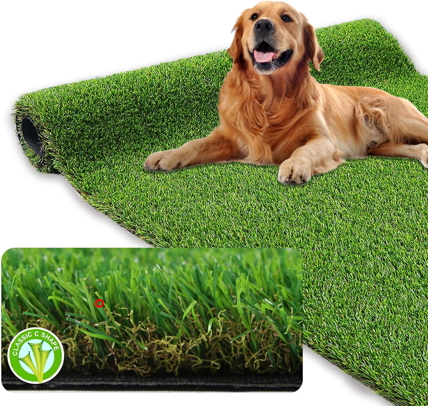XLX TURF – Alfombra con césped artificial, de 3 x 3 pies, tapete cuadrado para interiores y exteriores, para mascotas, balcón, patio, jardín, paisaje