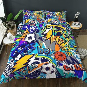 AILONEN Juego de ropa de cama de fútbol para adolescentes, juego de funda de edredón deportiva, juego de ropa de cama con temática de baloncesto, AILONEN Juego de ropa de cama de fútbol para adolescentes, juego de funda de edredón deportiva, juego de ropa de cama con temática de baloncesto,