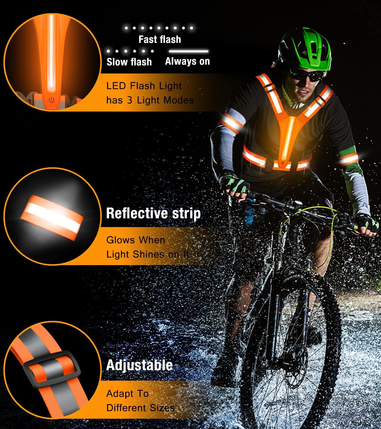 Ylzzrs Chaleco reflectante para correr con luz LED, chaleco reflectante para corredores de caminata nocturna, chaleco reflectante LED recargable de