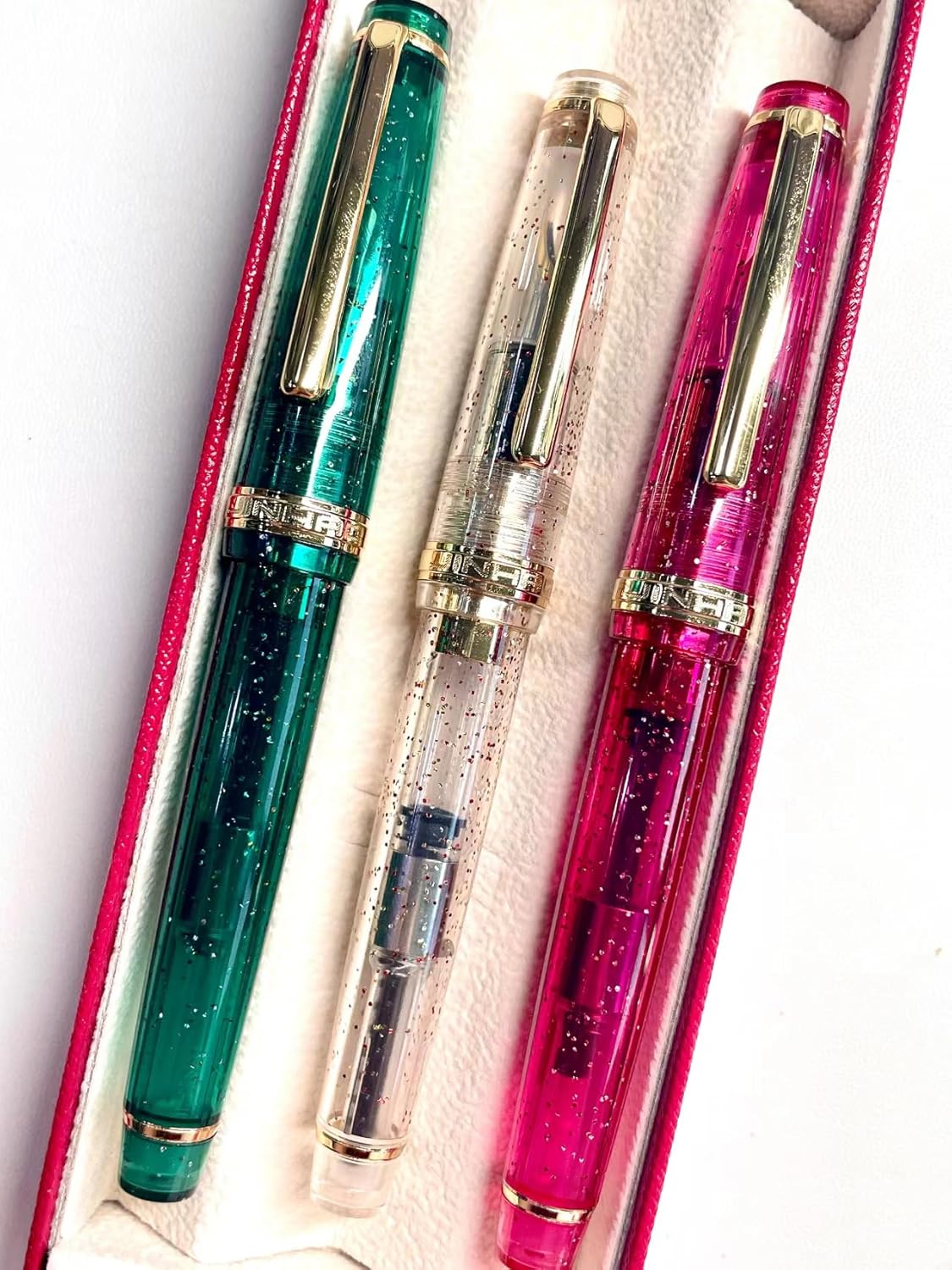 JinHao 82 – Pluma estilográfica transparente, mezclada, colorida, fluorescencia, acrílico, punta fina, oro, con juego de convertidor de tinta, 4