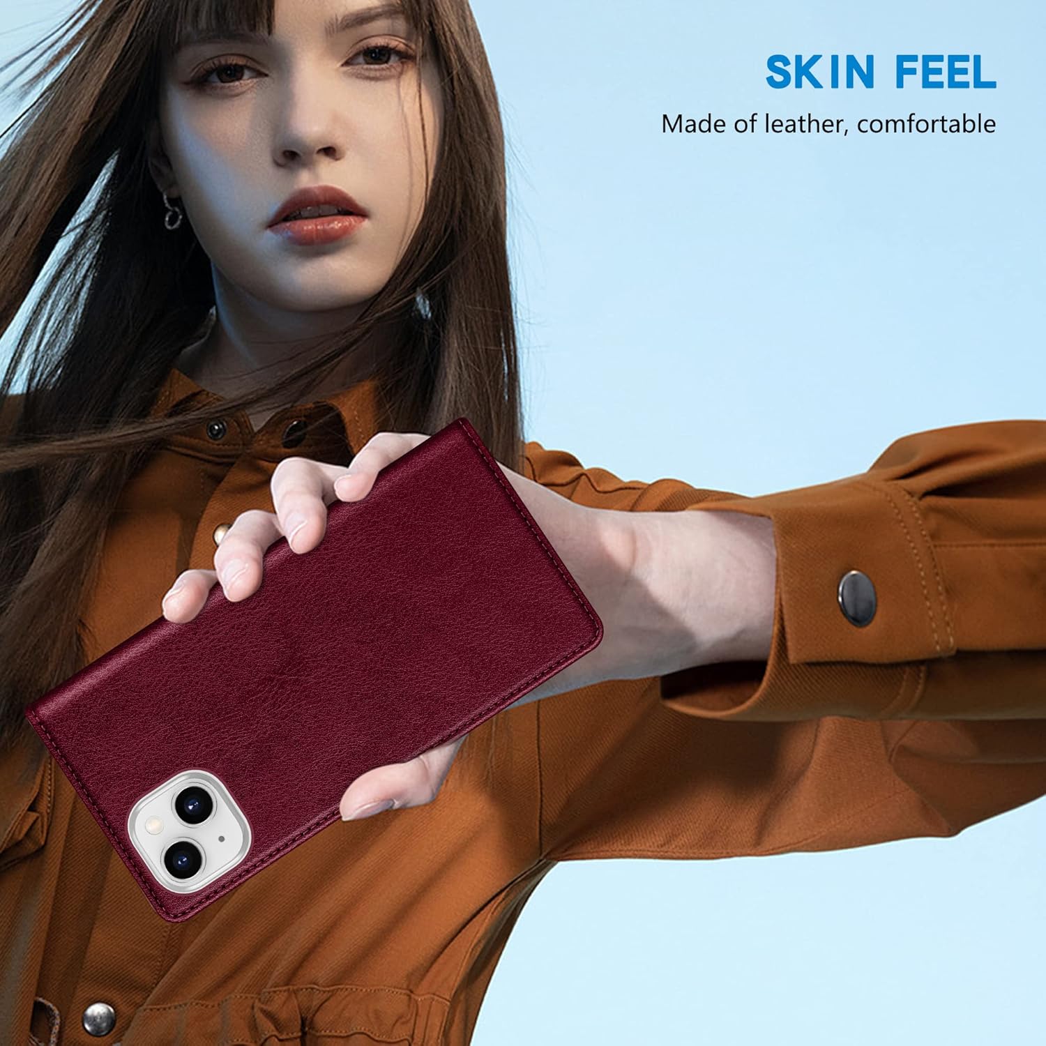 ZZXX Funda tipo cartera para iPhone 15 con bloqueo RFID, soporte de ranura para tarjetas, funda magnética fuerte de cuero plegable para iPhone 15