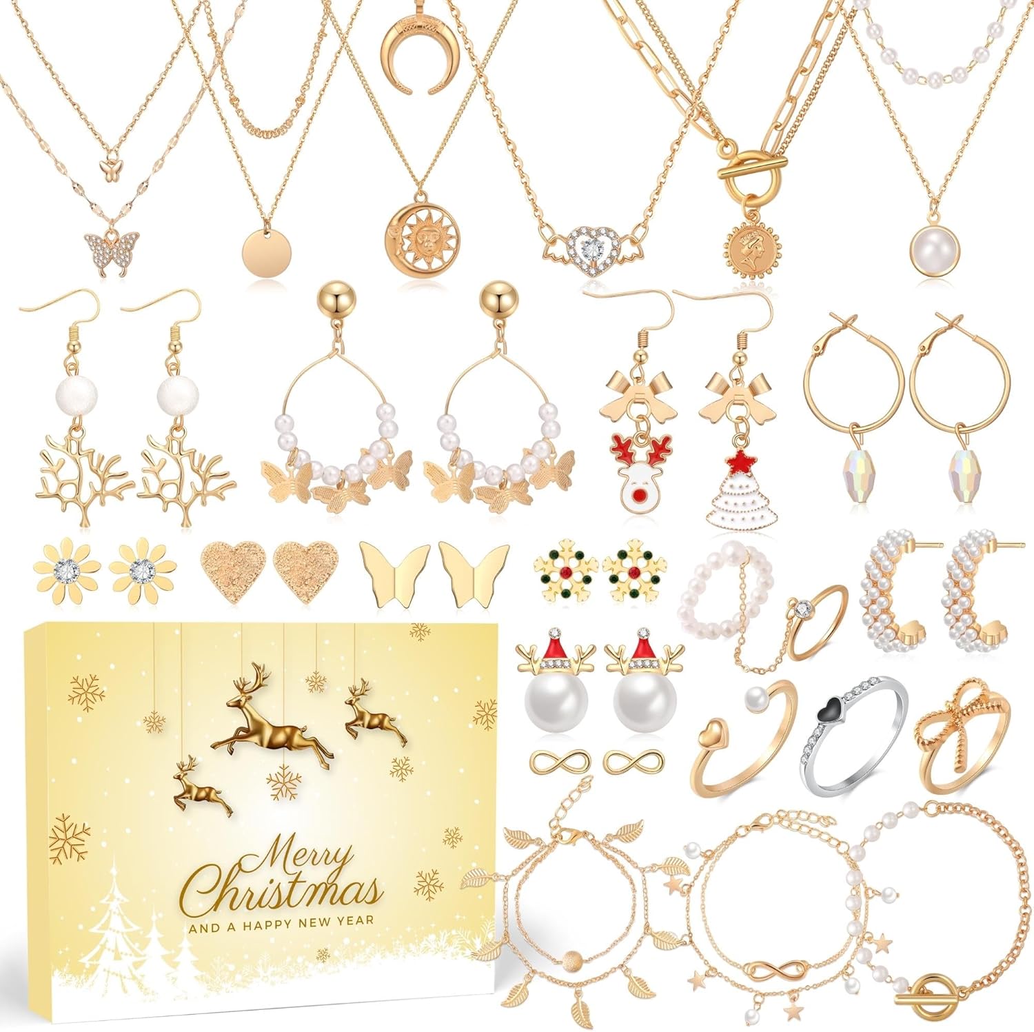 Calendario de adviento de joyería, cuenta regresiva de Navidad, calendario de Adviento 2023 para mujeres adultas y adolescentes, regalo sorpresa de