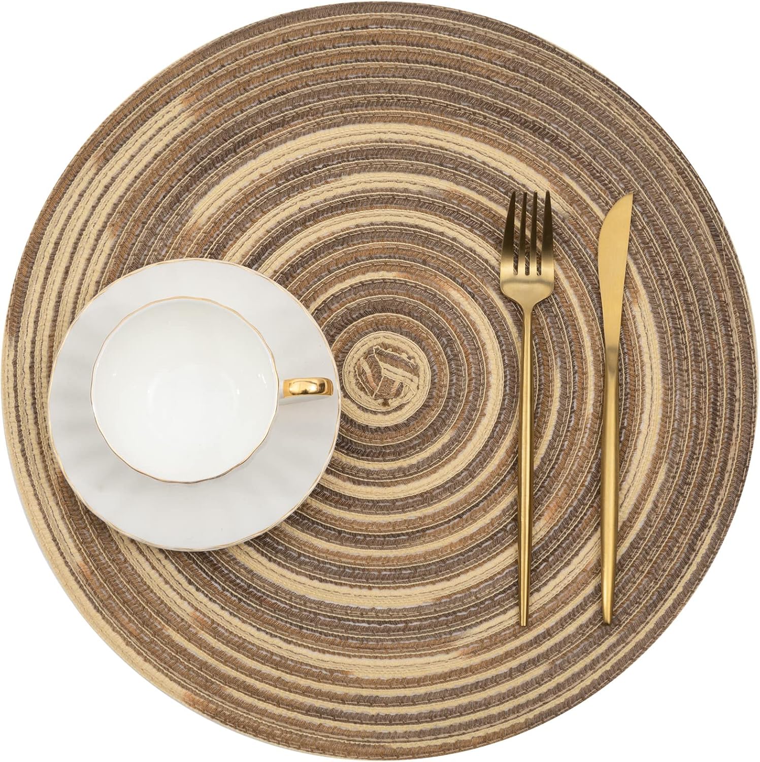 SHACOS – Manteles individuales circulares, trenzados y multicolor para mesas de cocina, el hogar, bodas o fiestas juego de 4 individuales lavables