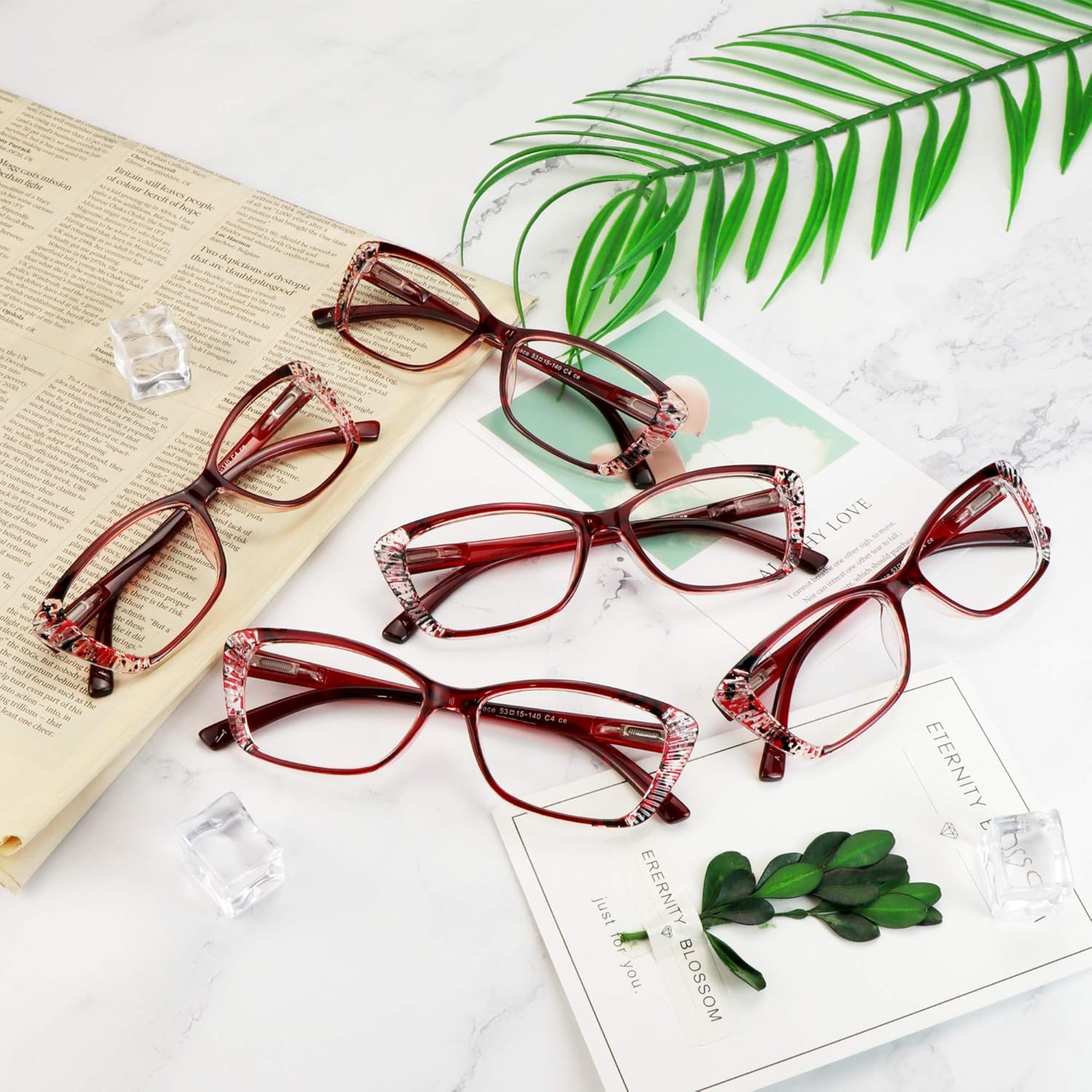 VisionGlobal 4 pares5 pares de anteojos de lectura con bisagra de resorte, lentes de bloqueo de luz azul para mujereshombres