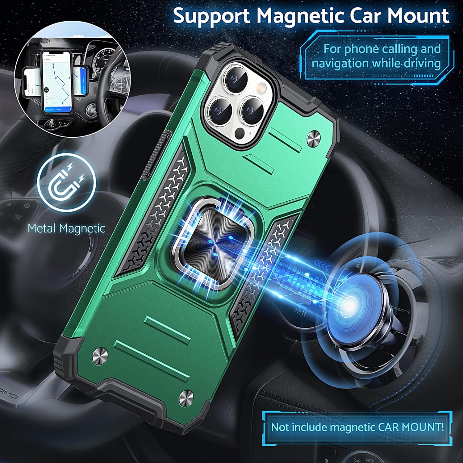 Anqrp Diseñada para iPhone 12 y iPhone 12 Pro, funda protectora de grado militar con anillo de metal mejorado soporte magnético compatible con