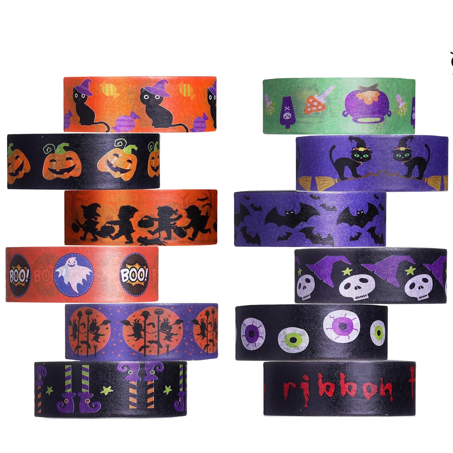 12 rollos de cinta Washi de Halloween, cinta decorativa de terror de Halloween con patrones de telaraña de calabaza, fantasma, murciélago, araña,