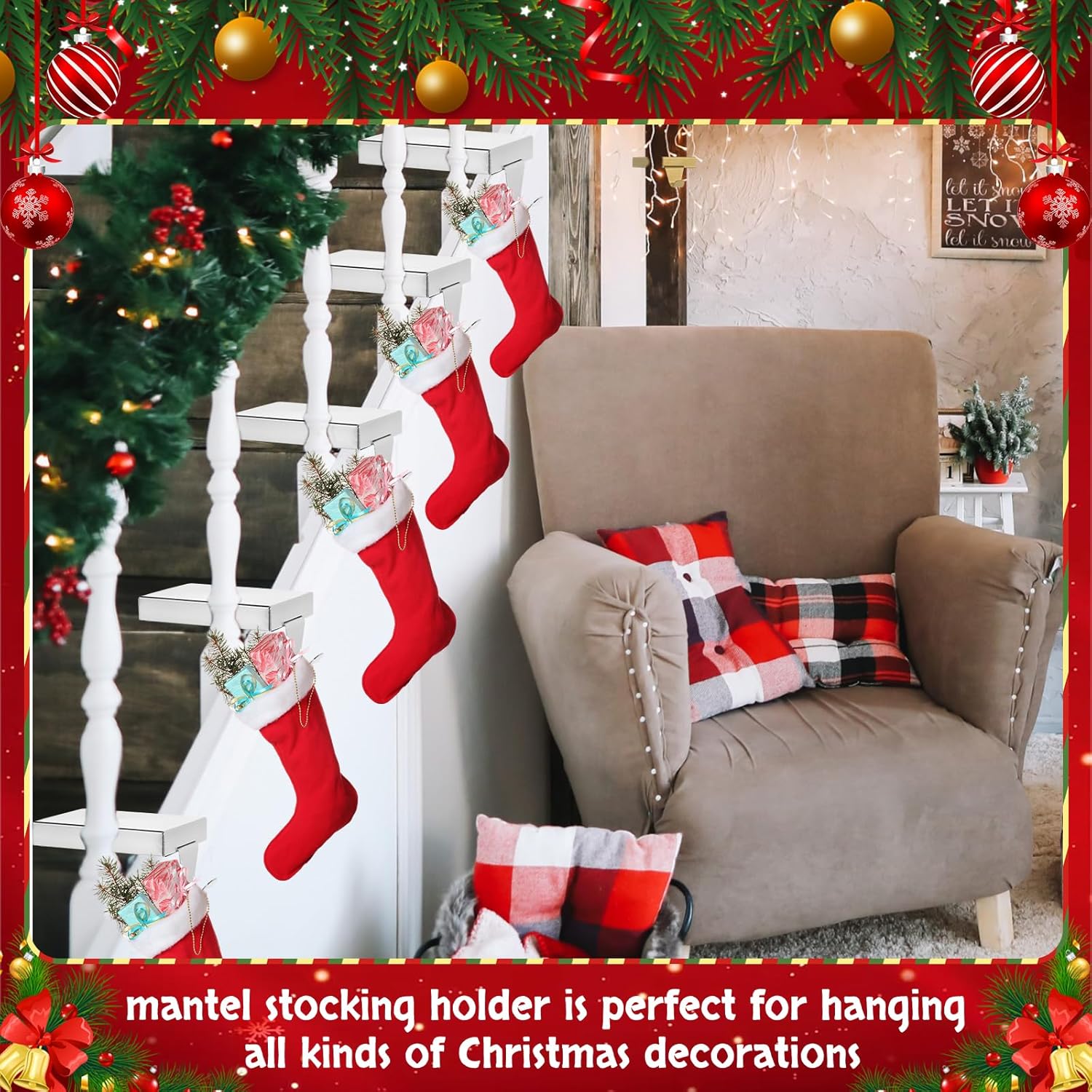 Zonon Soportes de calcetines de Navidad de metal para manto, ganchos colgantes para calcetines de Navidad, soporte para calcetines para vacaciones,