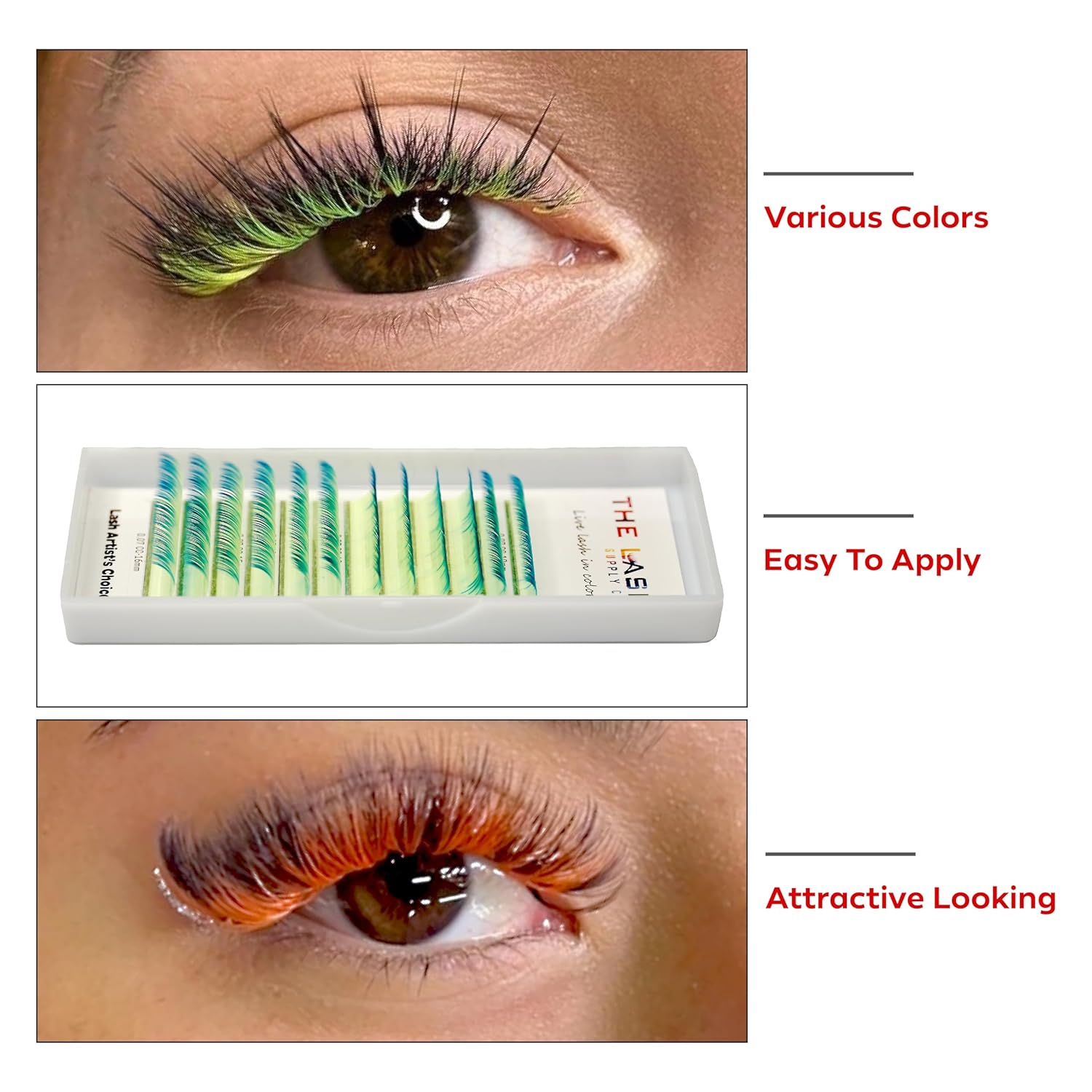 THE LASH SUPPLY Extensiones de pestañas de volumen de color para Halloween, rizo CC, 0.51-0.70 pulgadas de longitud, 0.07 de grosor, rizo natural y