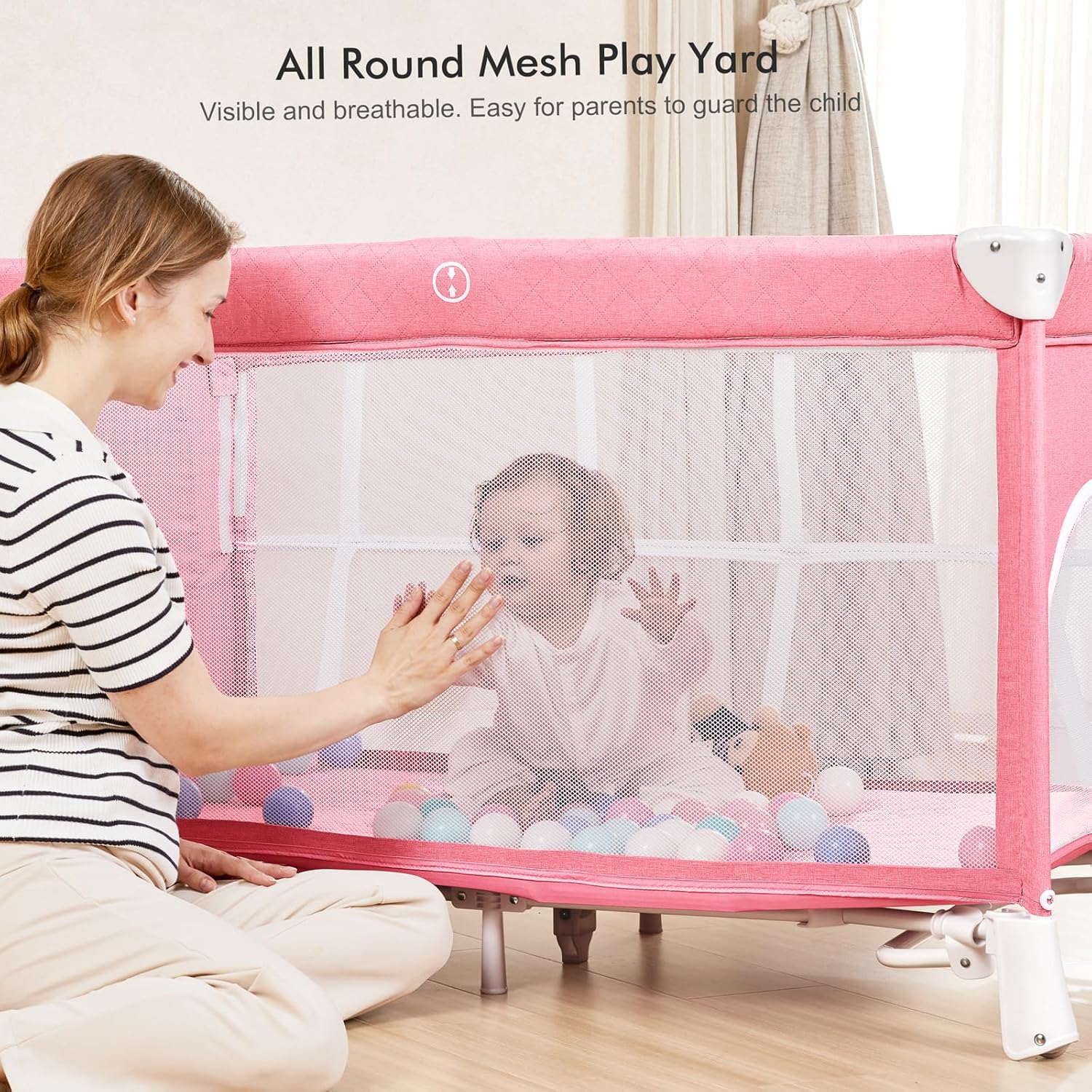 ANGELBLISS Cuna 5 en 1 para bebé, cuna junto a la cama con cambiador de pañales y balancín extraíble, cuna portátil fácil de plegar con móvil,