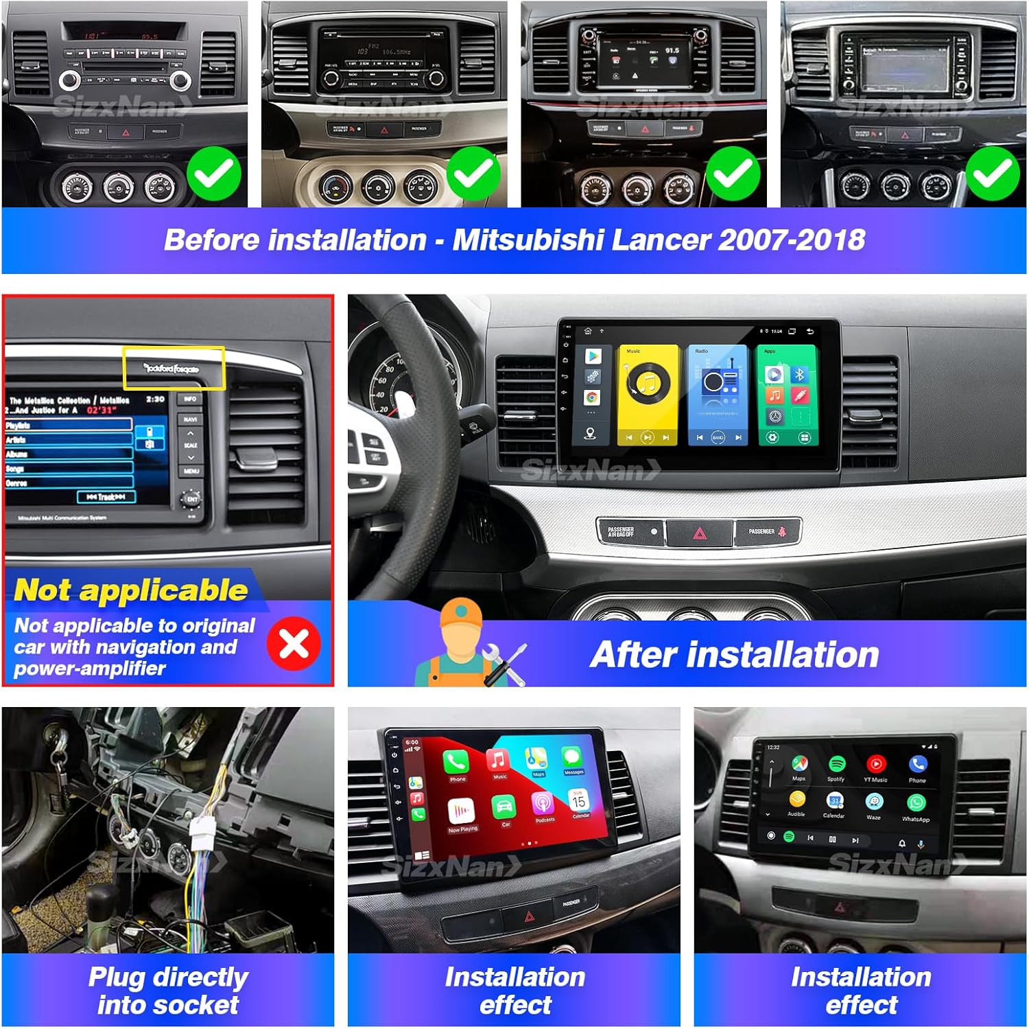 Pantalla táctil para radio Android Lancer 2008-2017 compatible con Carplay Android Auto, radio de coche estéreo Bluetooth navegación reproductor