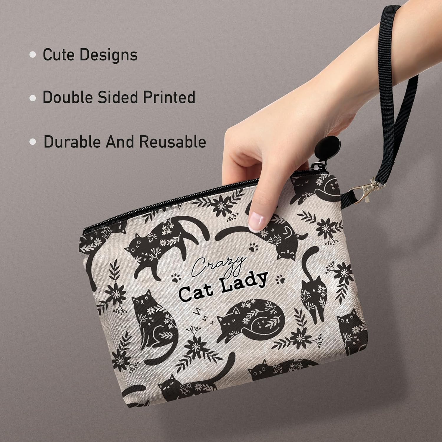Bolsa de maquillaje de viaje, Negro -, Crazy Cat Lady