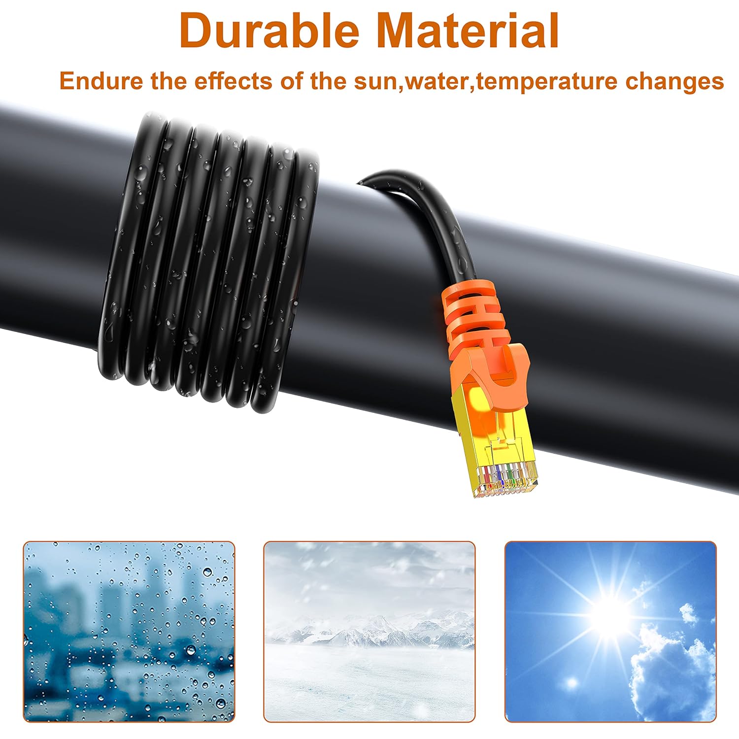 NC XQIN Cable Ethernet Cat 7 para exteriores de 250 pies, CAT 7, resistente y blindado, cable Ethernet impermeable para conmutador Ethernet, cámara