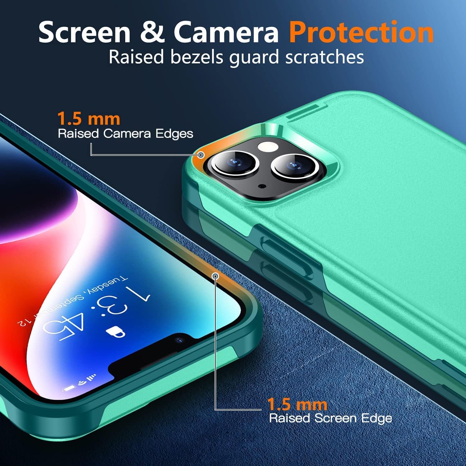 kurdene Funda para iPhone 13 protección contra caídas de grado militar protector de pantalla de vidrio cuerpo completo resistente a prueba de golpes