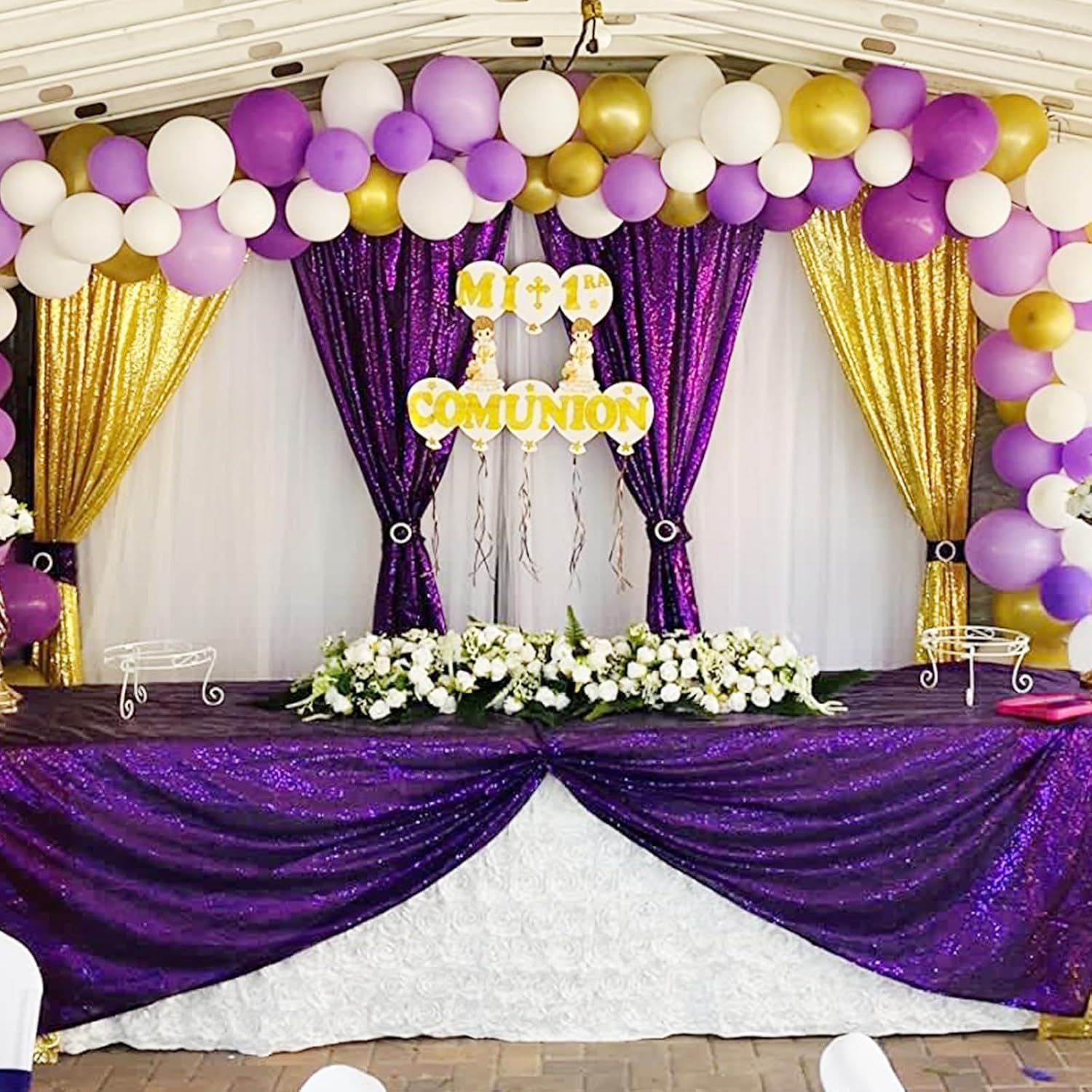Cortina de lentejuelas doradas de 2 x 8 pies, telón de fondo para fotografía de boda, fondo para fotografía