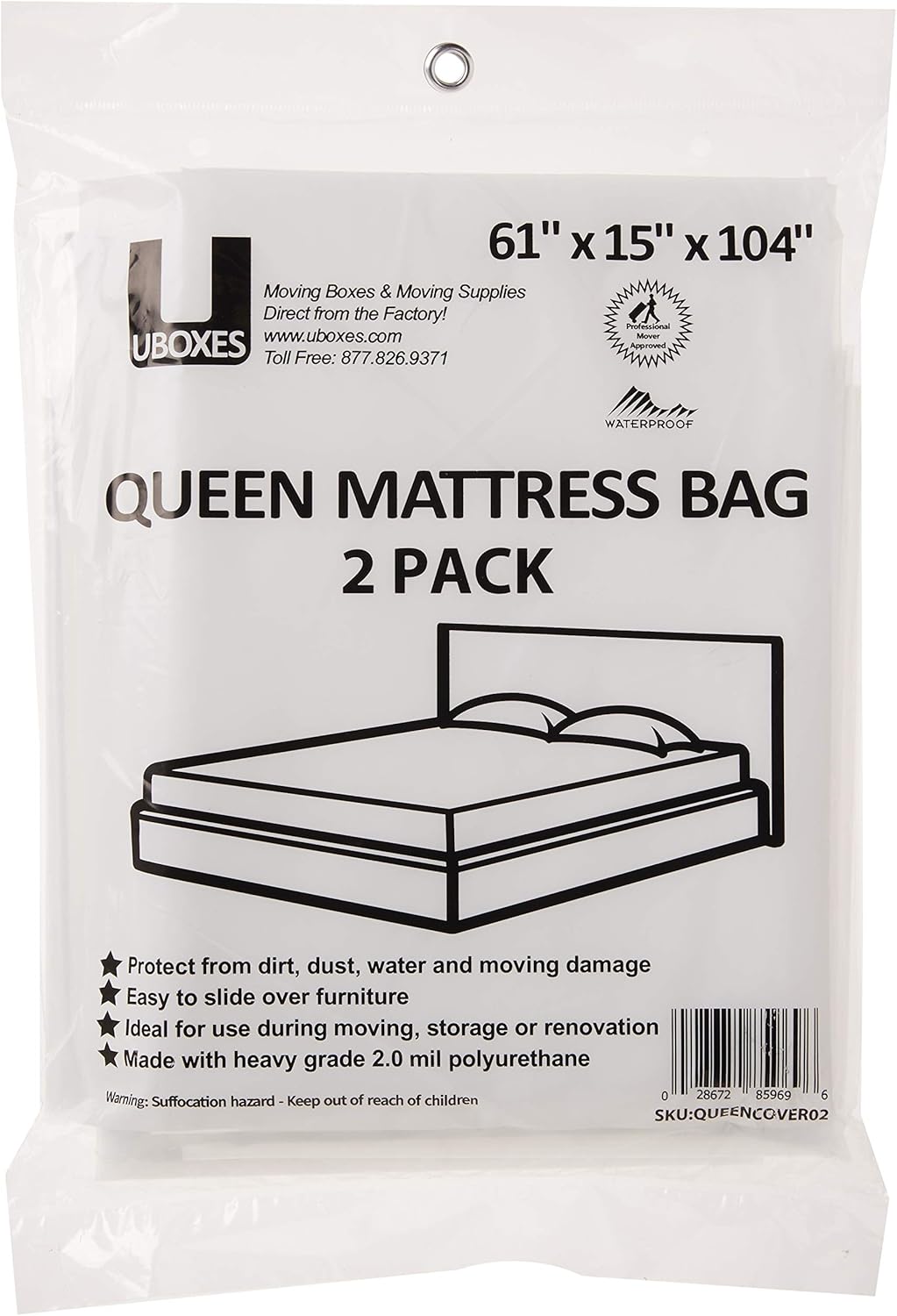 UBOXES Fundas de colchón tamaño queenbolsas de 61 x 15 x 104 pulgadas (QUEENCOVER02) (el embalaje puede variar) y fundas de poliéster para colchón