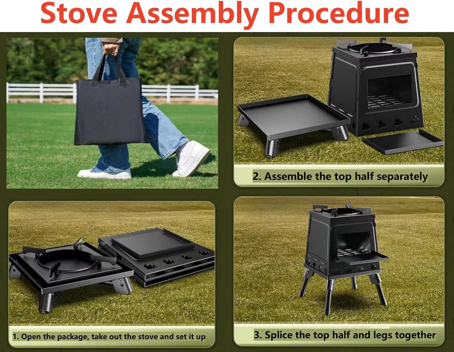 EMOTRIPS Estufa de camping portátil de acero al carbono, estufa de leña al aire libre con patas plegables para campamento al aire libre (pequeña)