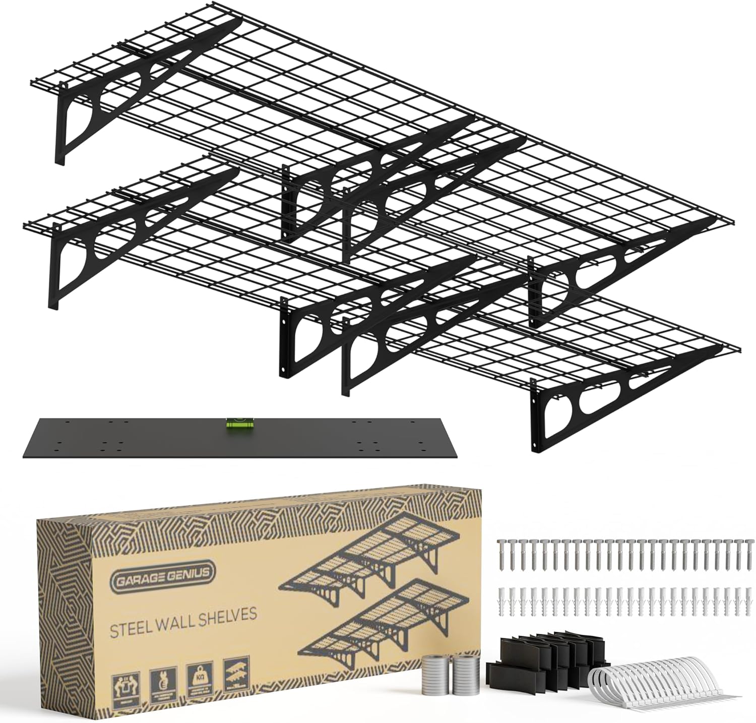 GARAGE GENIUS Paquete de 2 estantes de garaje de 2 x 6 pies  Estantes de almacenamiento de garaje para estante de pared de habitación, estantes de