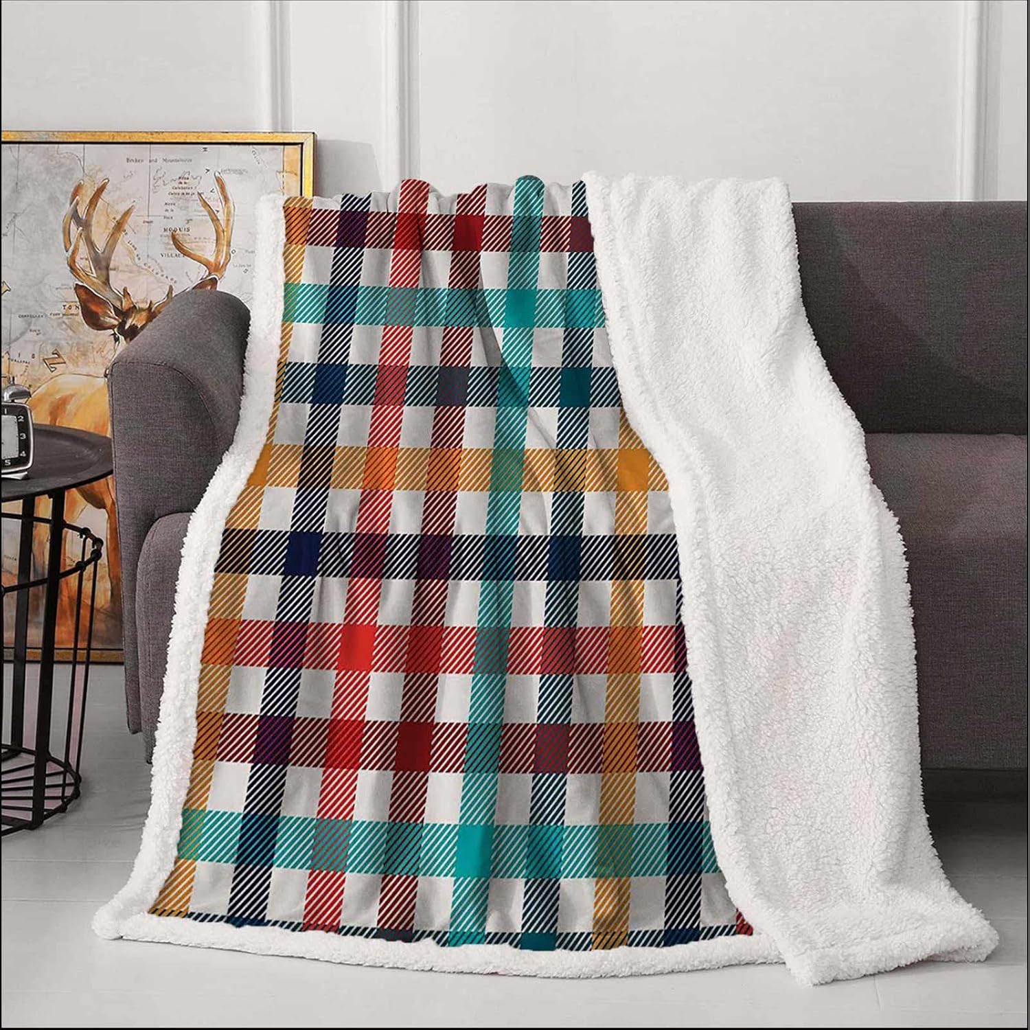 Manta Sherpa a cuadros, tamaño bebé, multicolor, reversible, suave y acogedora, perfecta para cama o sofá, 30 x 40 pulgadas