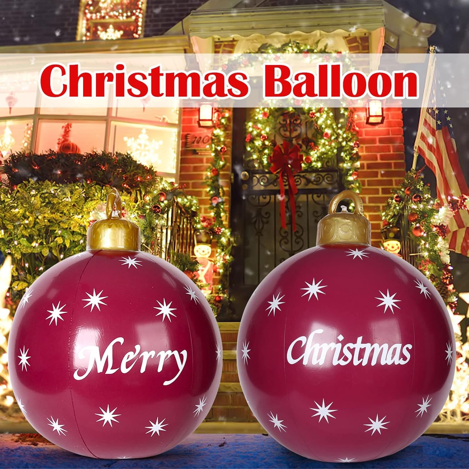 Bolas inflables gigantes de PVC de Navidad, adornos inflables de Navidad de 24 pulgadas, decoraciones al aire libre, bolas inflables de decoración