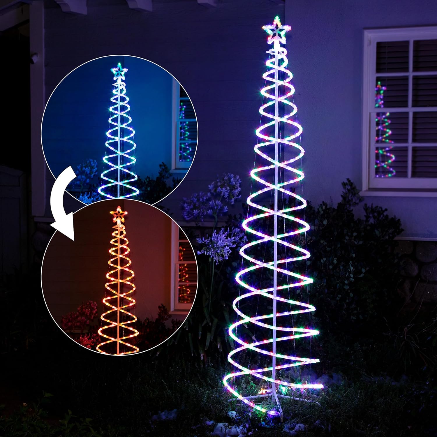 Alpine Corporation Árbol de Navidad grande en espiral con luces LED de colores multifuncionales