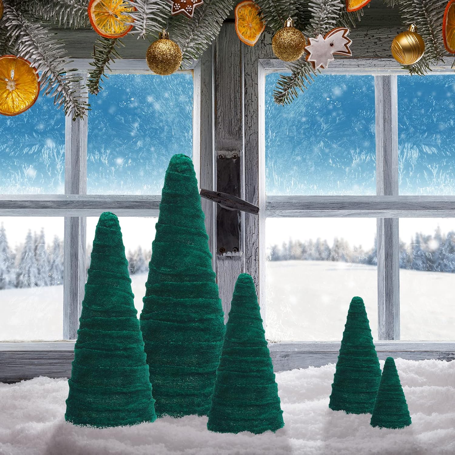 Juego de 5 tamaños de árboles de terciopelo de Navidad, decoración moderna para árbol de invierno, hecha a mano, mesa de invierno, centro de mesa,