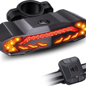 ONVIAN Luz trasera inteligente para bicicleta con señales de giro, alarma de bicicleta con mando a distancia, luz trasera recargable, luces de ONVIAN Luz trasera inteligente para bicicleta con señales de giro, alarma de bicicleta con mando a distancia, luz trasera recargable, luces de