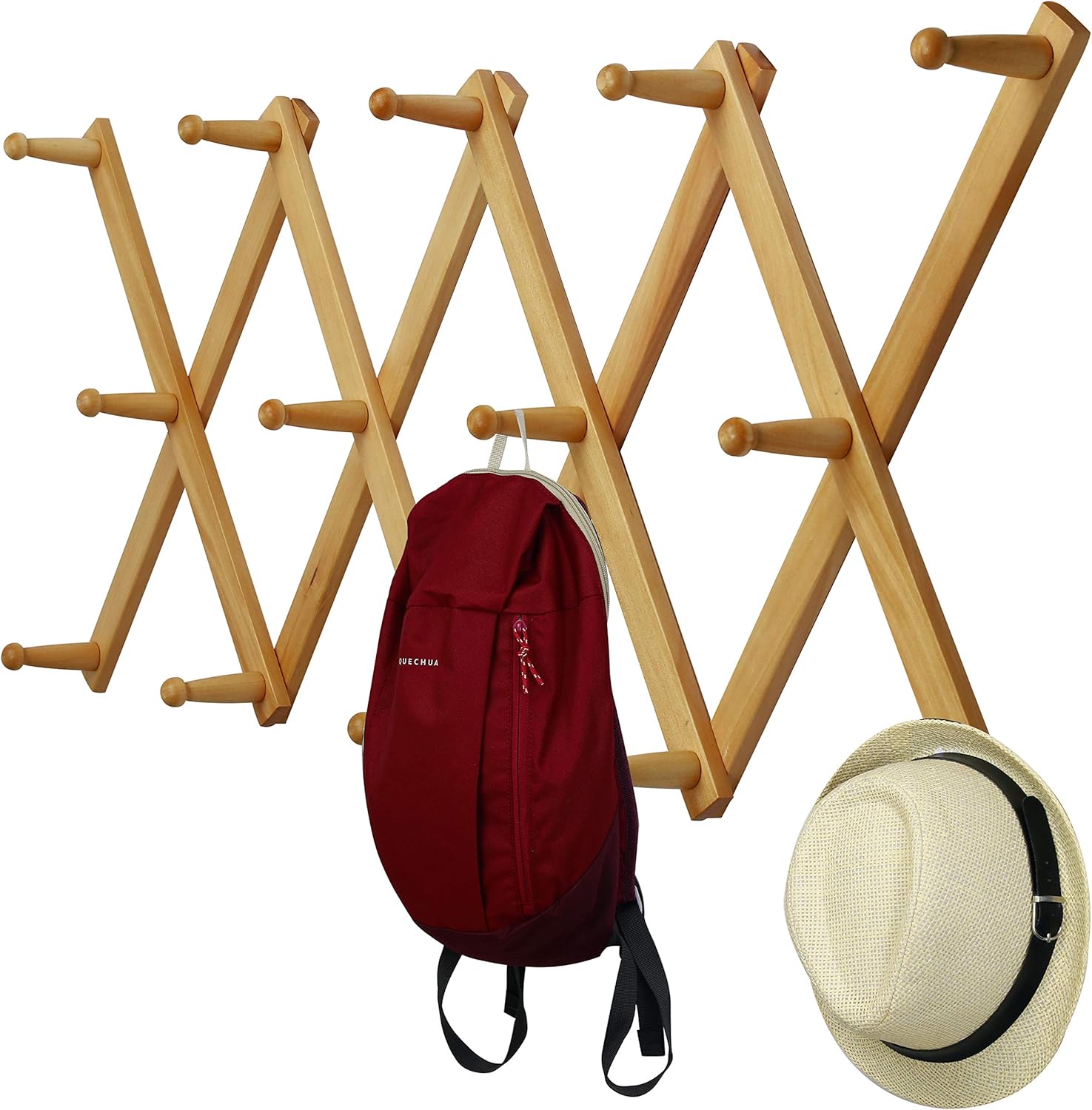 WEBI Perchero de pared de acordeón para pared, perchero expandible de madera, estante de pared de acordeón para sombreros, gorras, tazas de café, 14