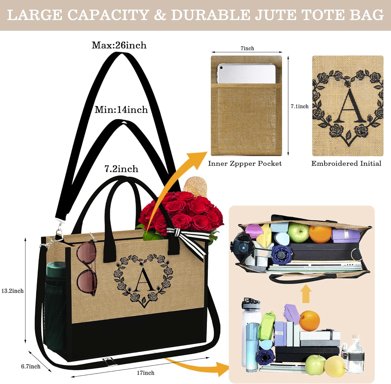 Regalos para mujeres  Bolsa de playa inicial y bolsa de maquillaje 2024, regalos de graduación, regalos de cumpleaños para ella mujer, Bolsa de