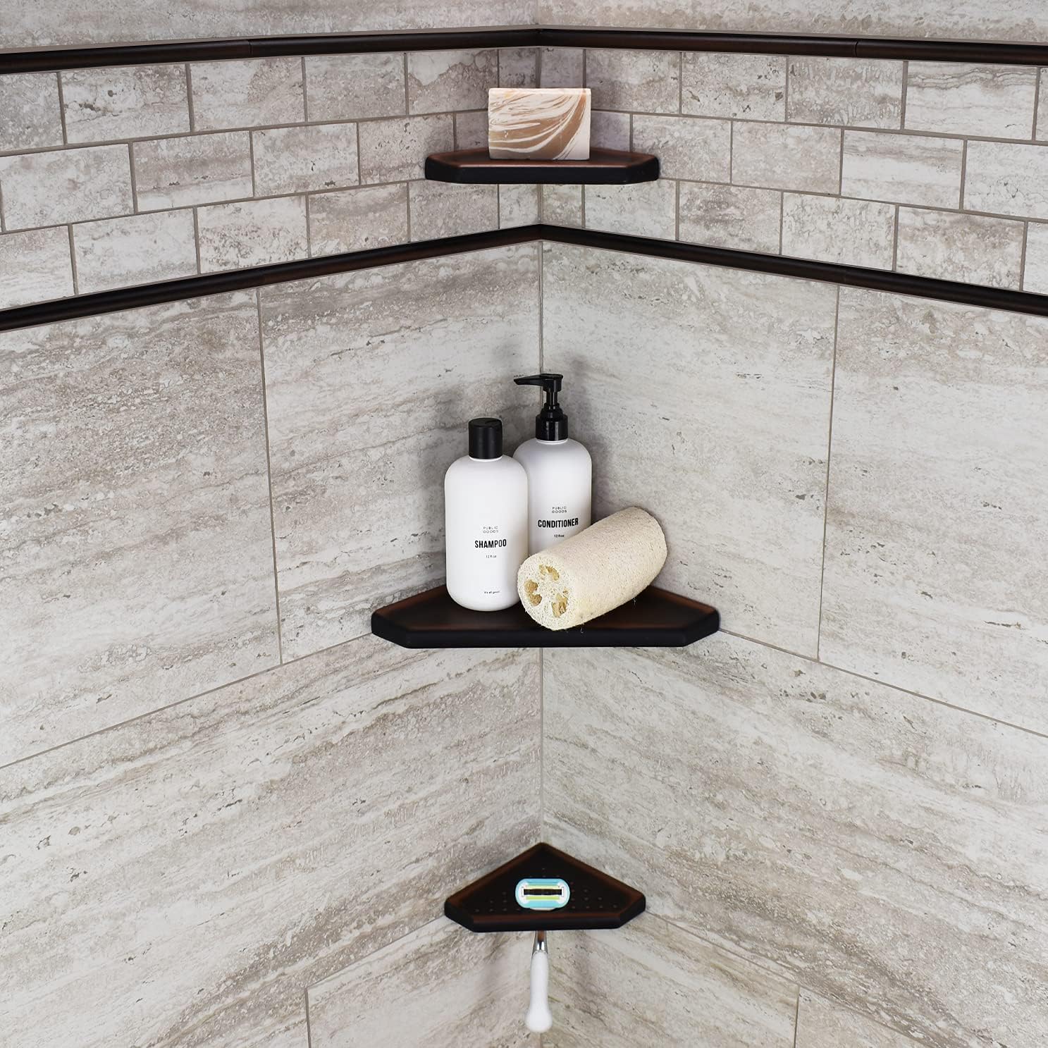 Questech Decor – Jabonera de ducha, estante de ducha esquinero para paredes de ducha con azulejos, almacenamiento de baño, organizador de ducha Geo