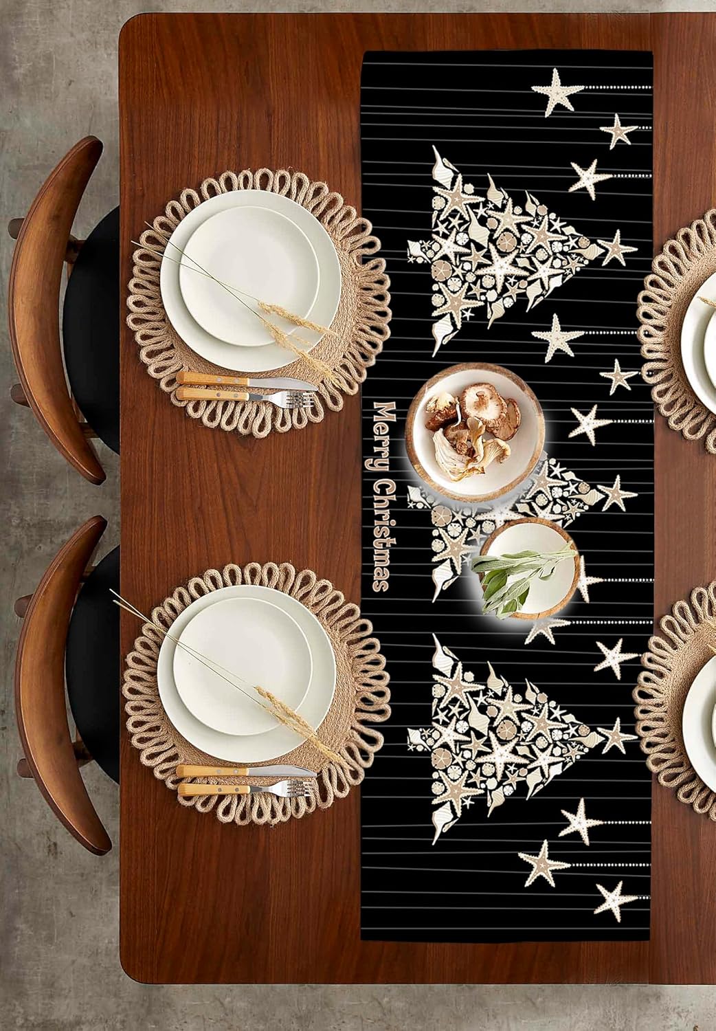 Camino de mesa de árbol de Navidad de 36 pulgadas corto, algodón y lino para cocina, comedor, mesa de café, decoración de tocador, camino de mesa de