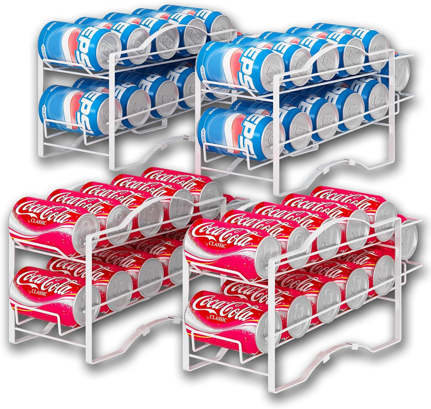 Paquete de 4 organizadores de latas de soda para despensa, soporte dispensador apilable de almacenamiento de latas de refrescos para refrigerador,