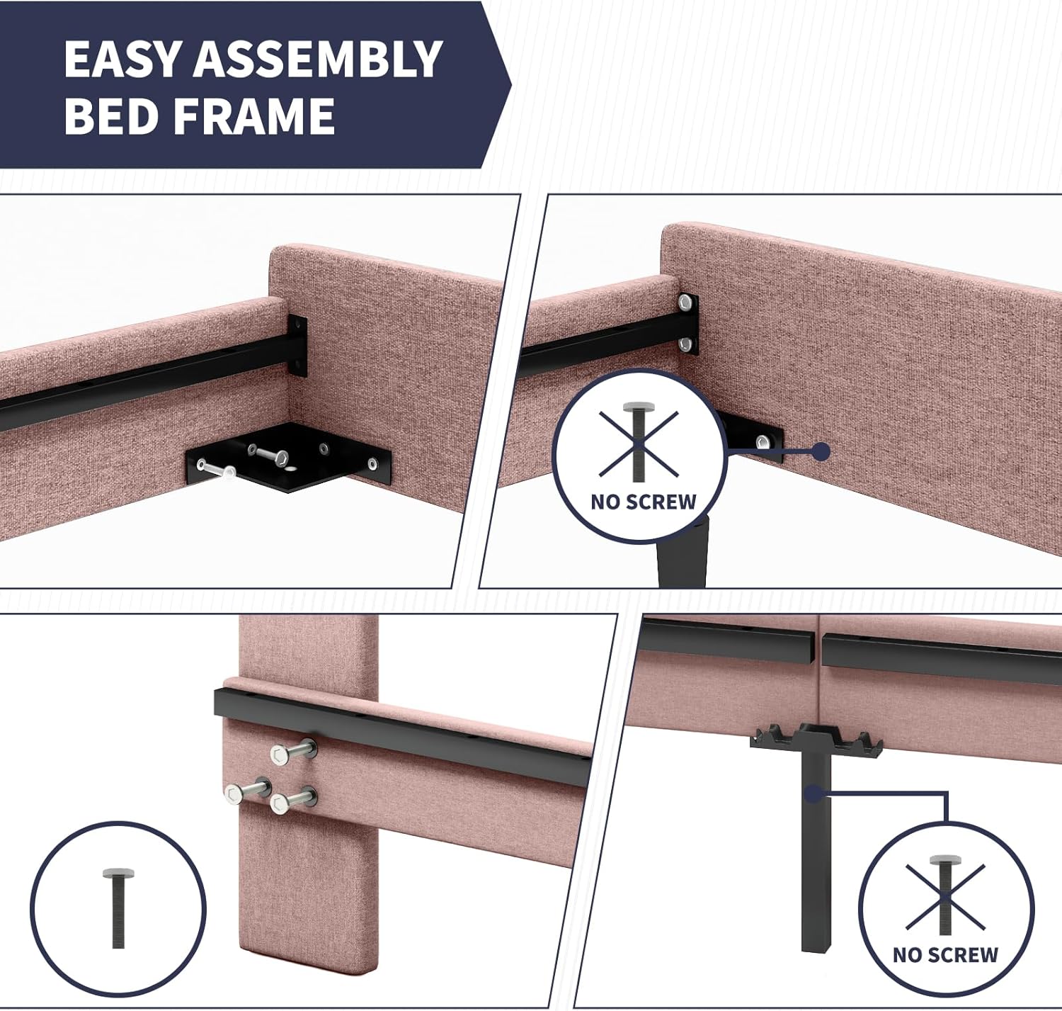 Zafly – Marco de cama matrimonial para niños, marco de cama tapizado de madera con soporte de listones, marco de cama para niños con cabecera