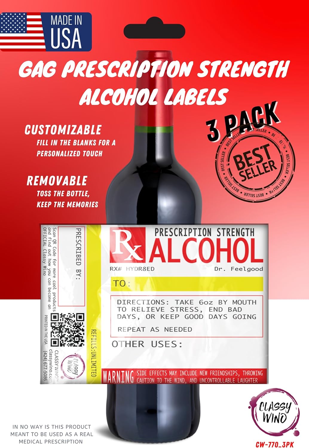 Etiquetas divertidas para botellas de vino, paquete de 3 calcomanías falsas para botellas de vodka, tequila o whisky, no es una bolsa de regalo de