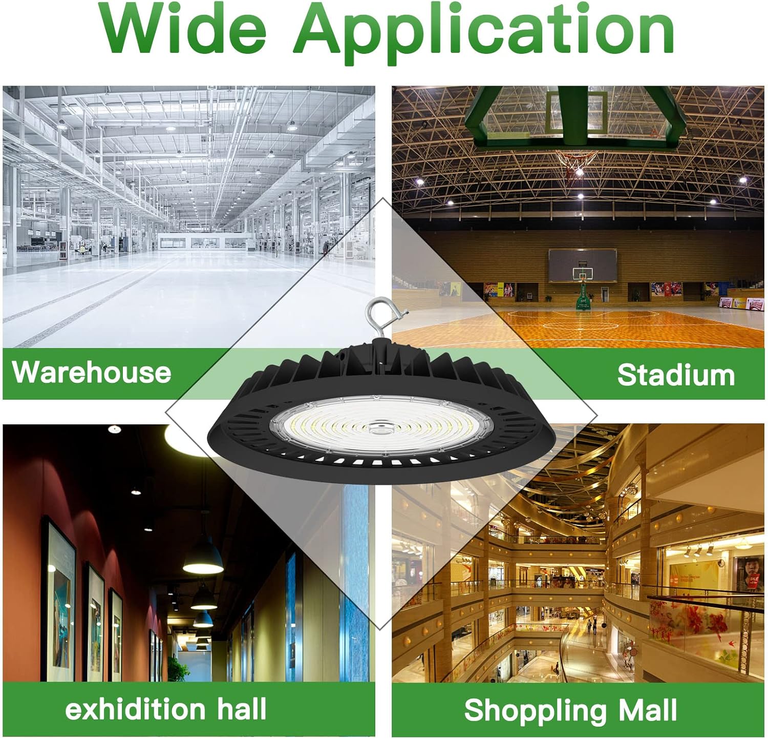 Luz LED UFO de alta bahía de 150 W, 0-10 V regulable de alta bahía LED de 5000 K, ETL DLC con gancho de EE. UU., cable de iluminación LED de alta