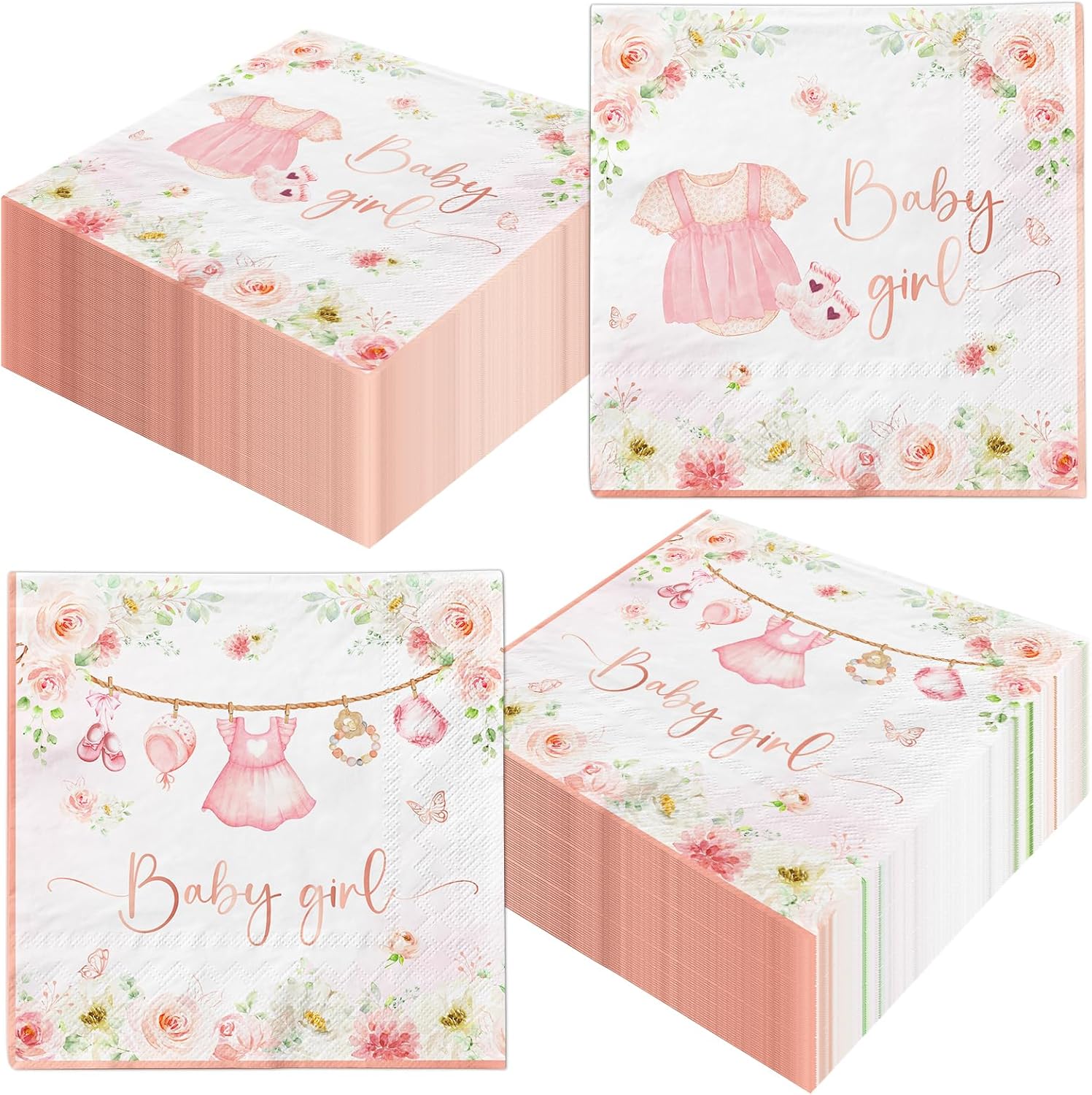 40 servilletas decorativas para baby shower, decoración floral para baby shower, flores rosas, servilletas de papel para baby shower, baby shower,