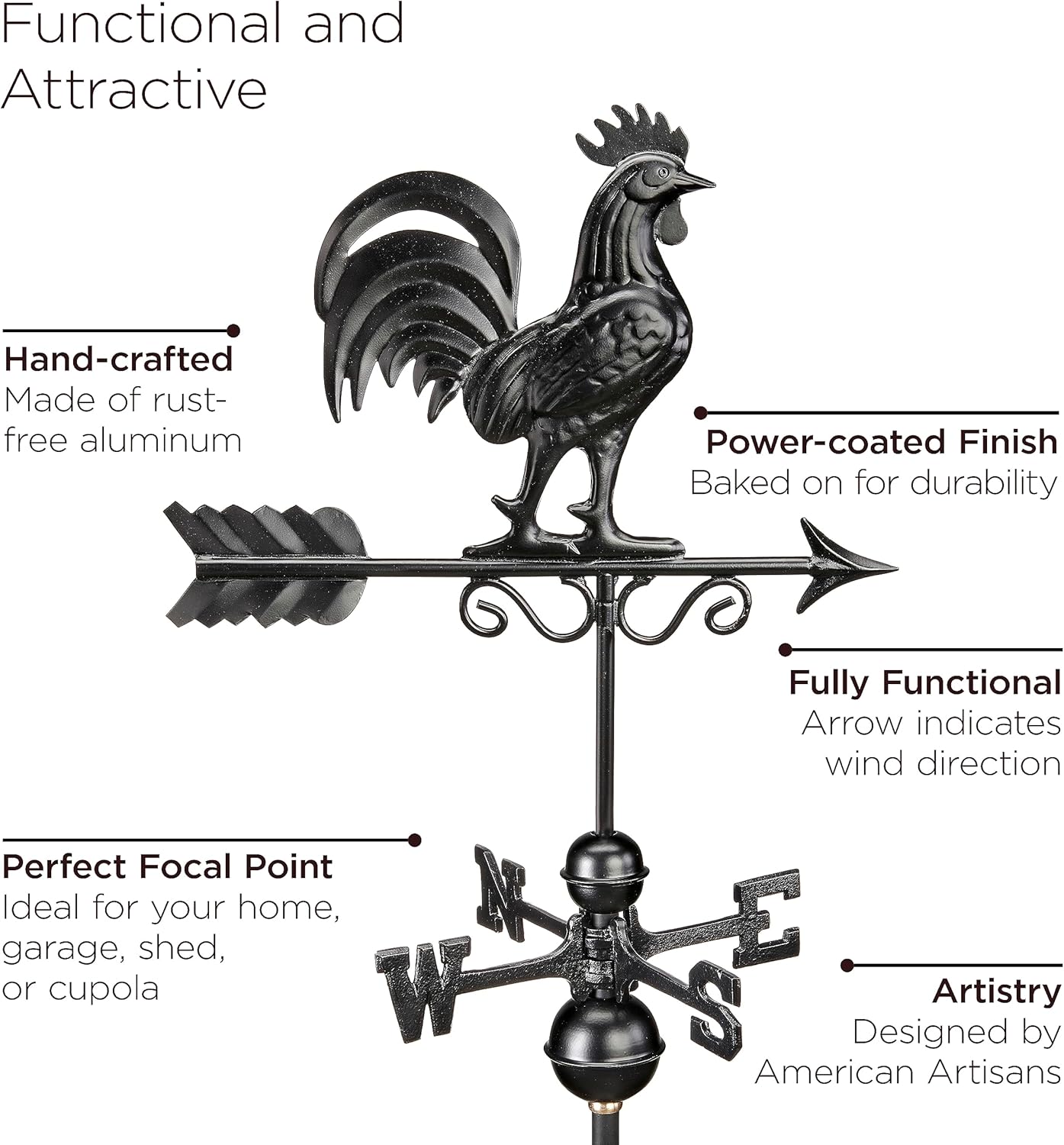 Bantam Rooster Weathervane 1975K – Acabado negro por Good Directions