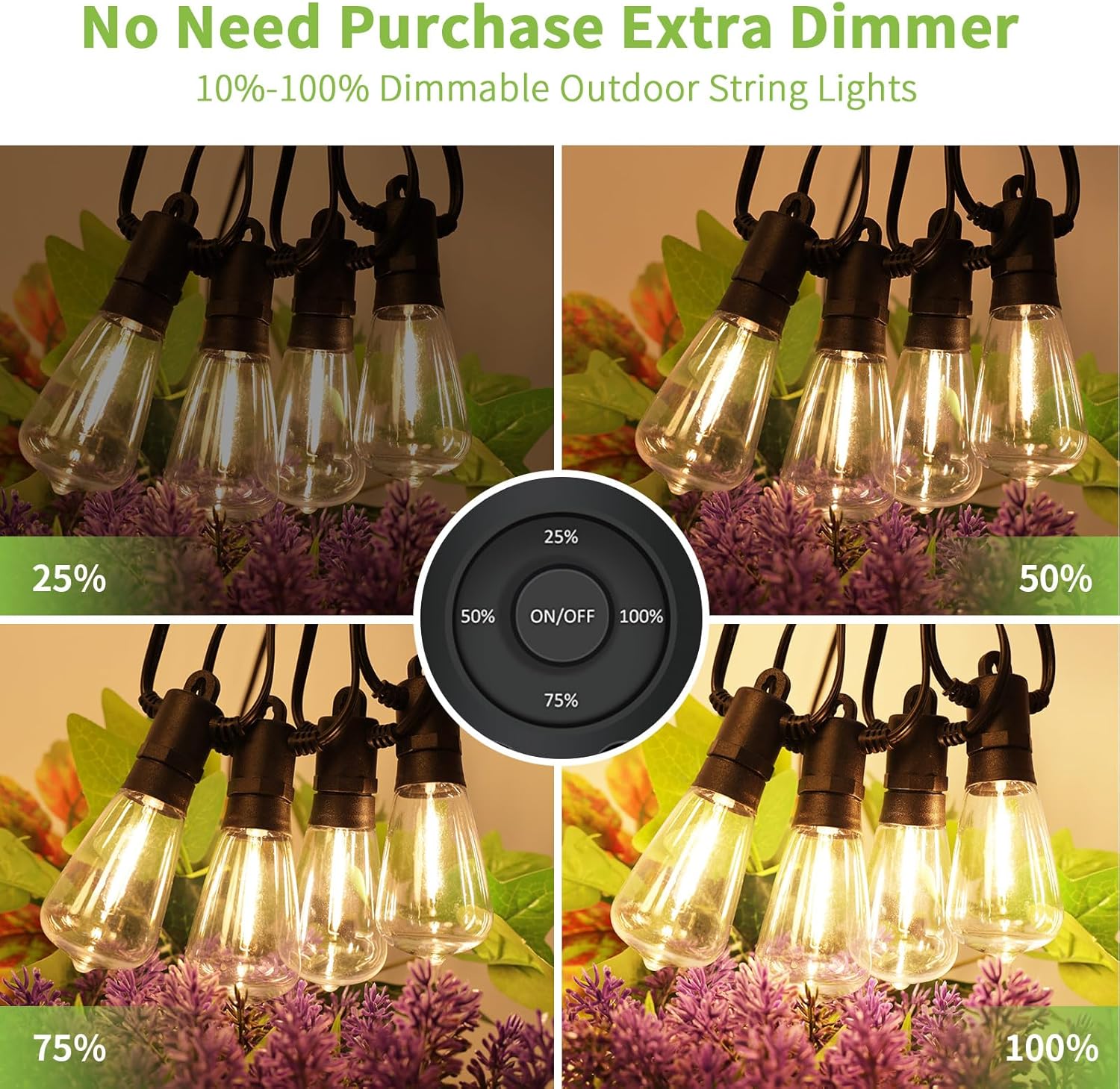 Guirnalda de luces para exteriores de 150 pies con control remoto, tira de luces LED para patio con bombillas ST38 vintage inastillables, IP65