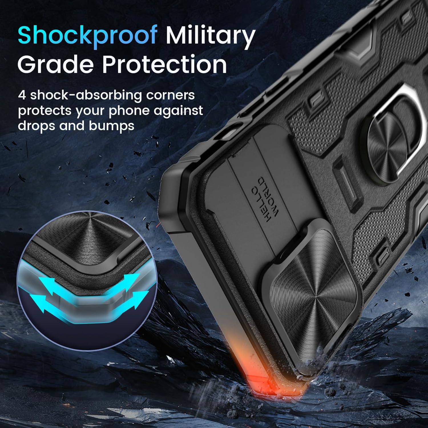 Caka Funda para iPhone 15 Pro Max, 15 Pro Max con soporte de metal y cubierta de cámara con soporte de anillo giratorio de 360 integrado, funda