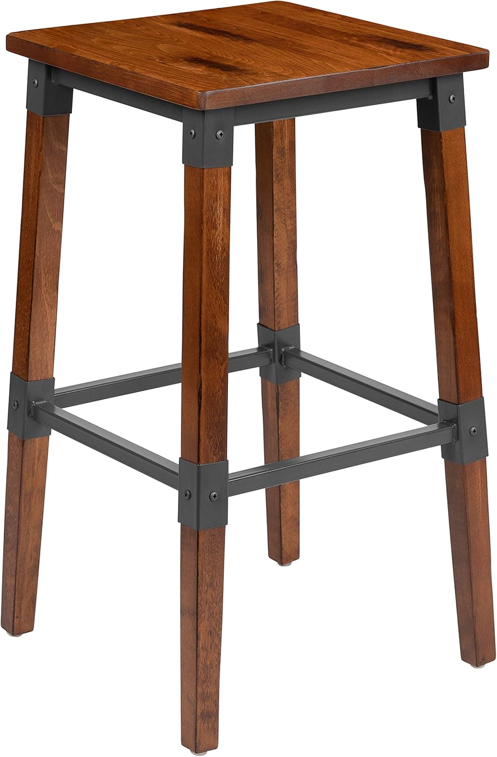 Flash Furniture Jackson – Taburete de bar de madera industrial de nogal antiguo, 2 unidades