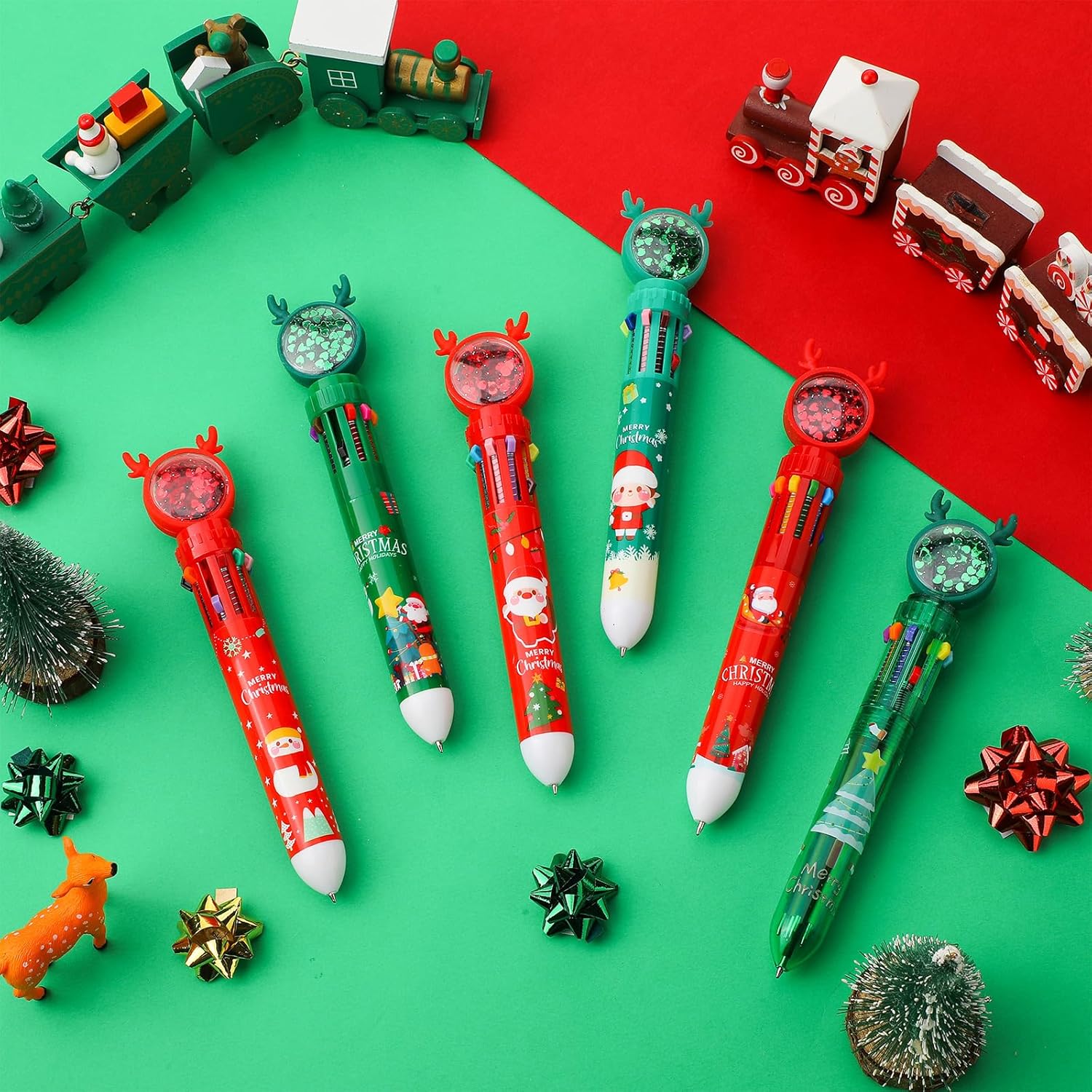Bolígrafo de Navidad 10 en 1, retráctil, multicolor, 10 colores, retráctiles, árbol de Navidad, Papá Noel, muñeco de nieve, bolígrafos de escritura