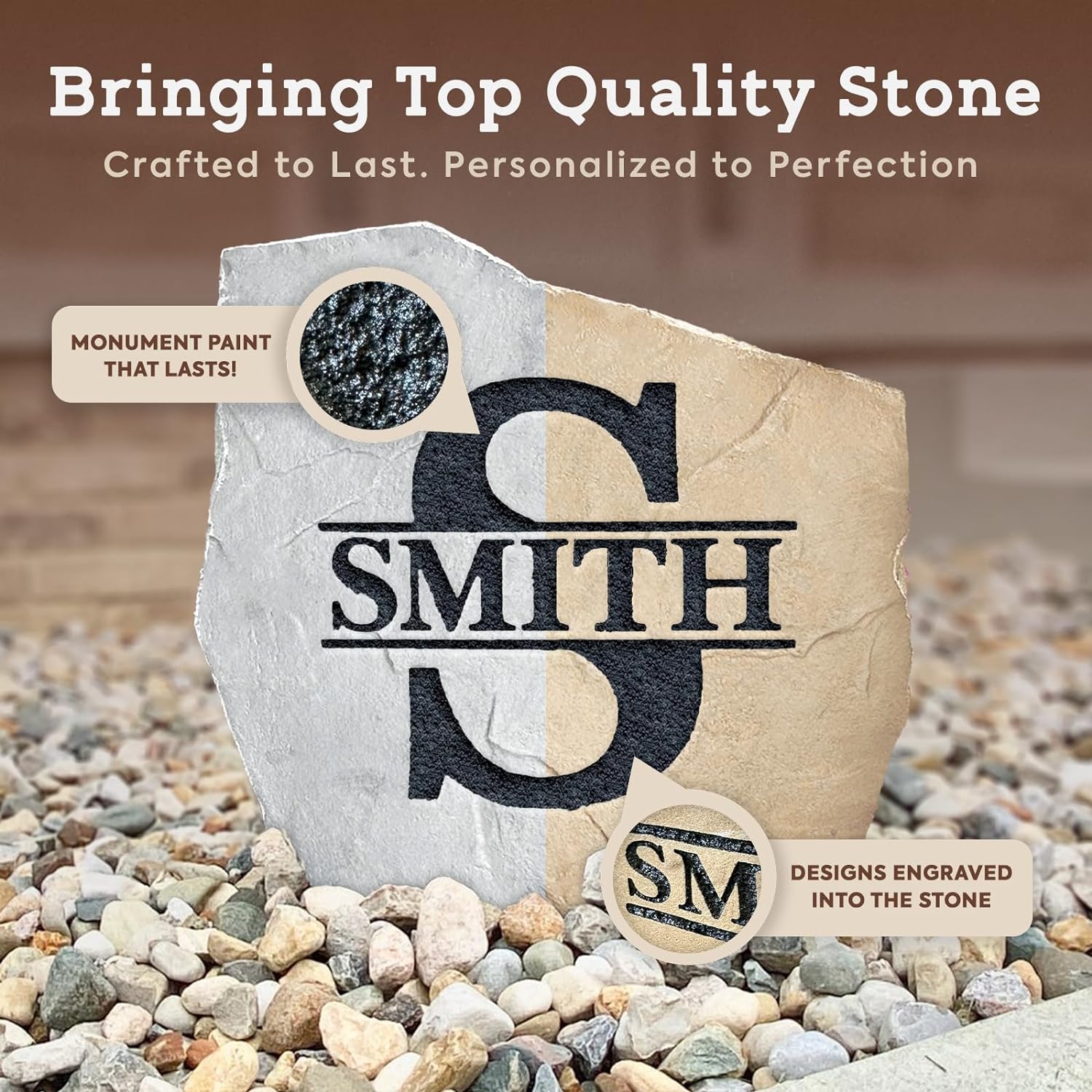 Personalized Fancy Monogram Name Landscaping Stone – Engraved Stone – Sandstone Color – 15 W x 15 H